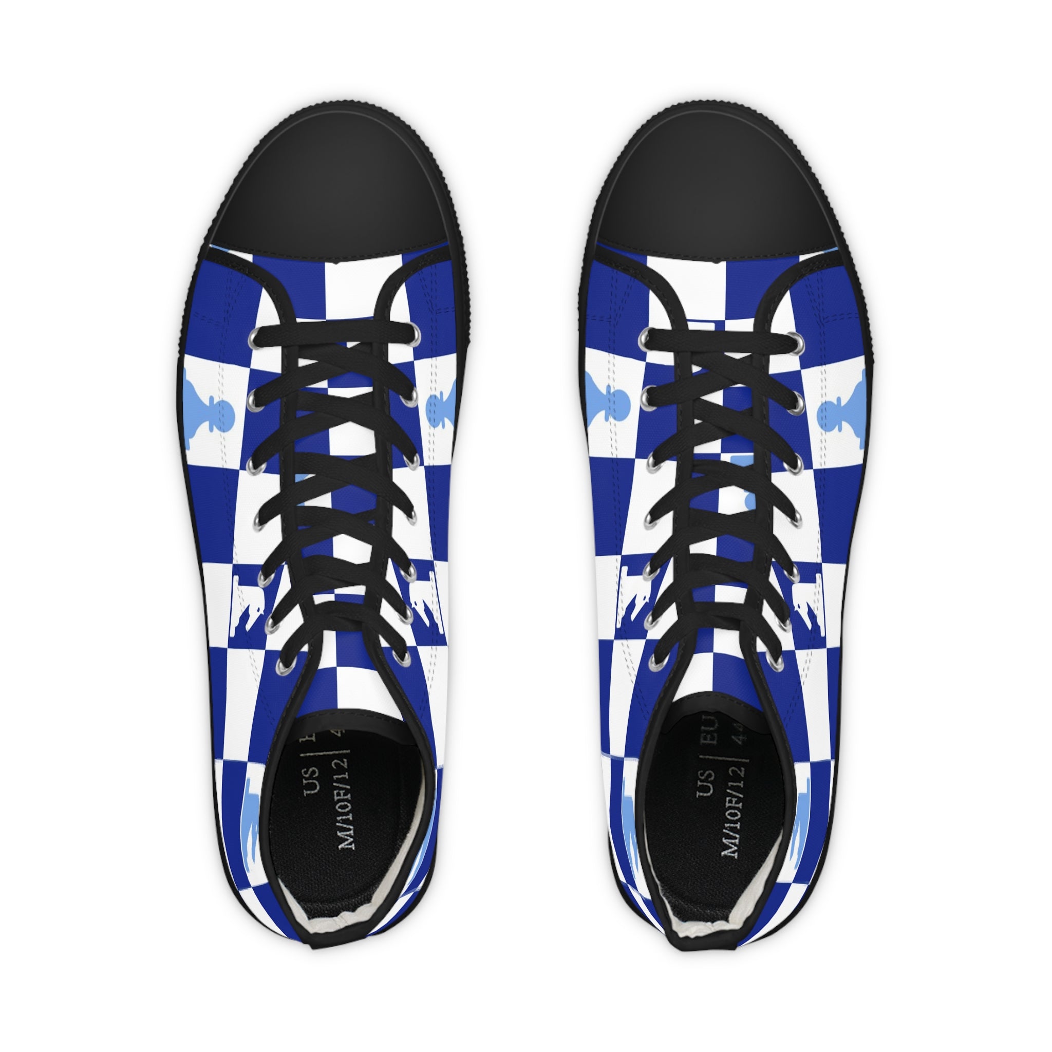 Chessboard Navy Blue Men's High Top Sneakers, Artsulli - Art is Long, Life is Short, Shoes, , , , , , , 