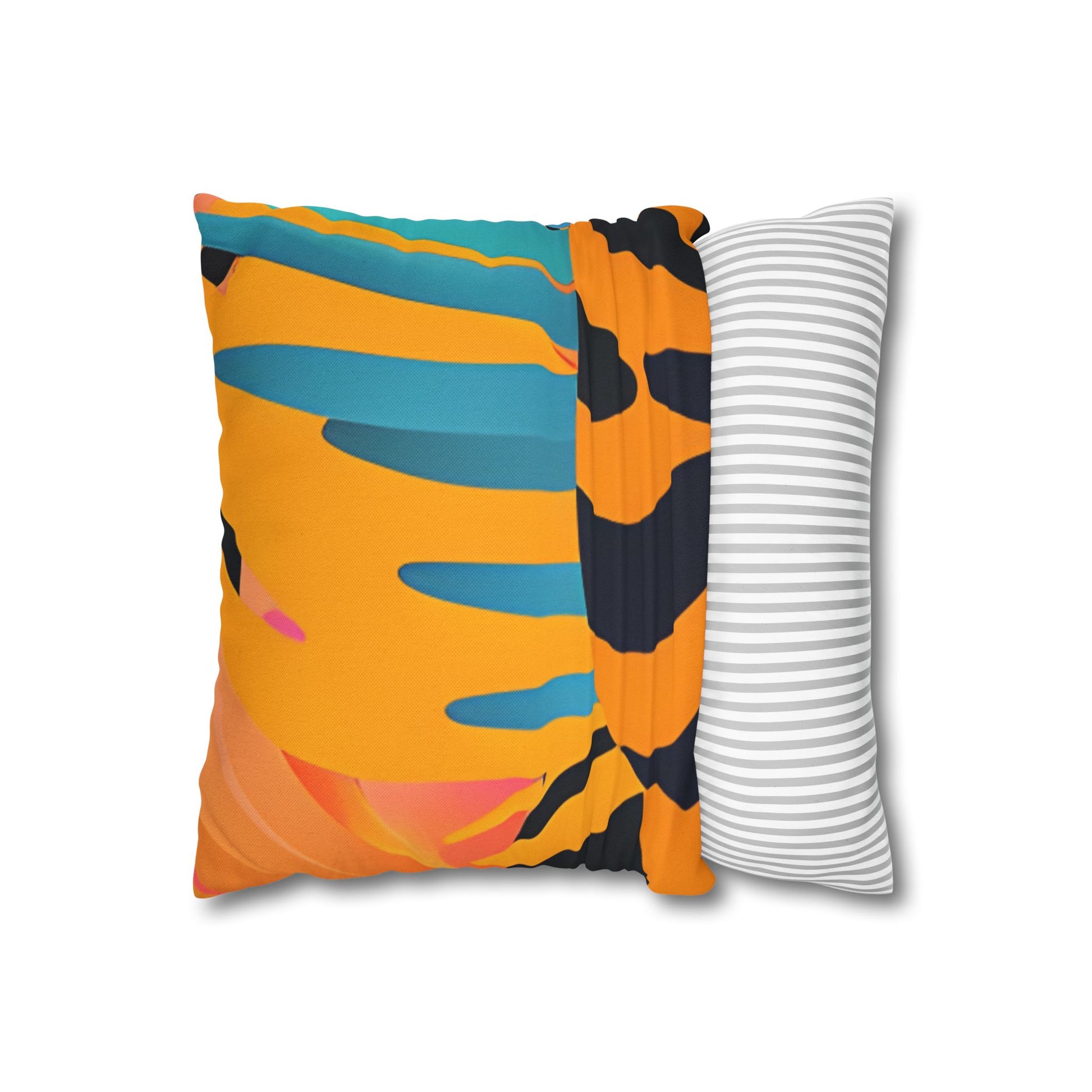 Palm Leaves x Tiger Stripes Orange and Blue Spun Polyester Square Pillowcase, Artsulli - Art is Long, Life is Short, Home Decor, , , , , , , 