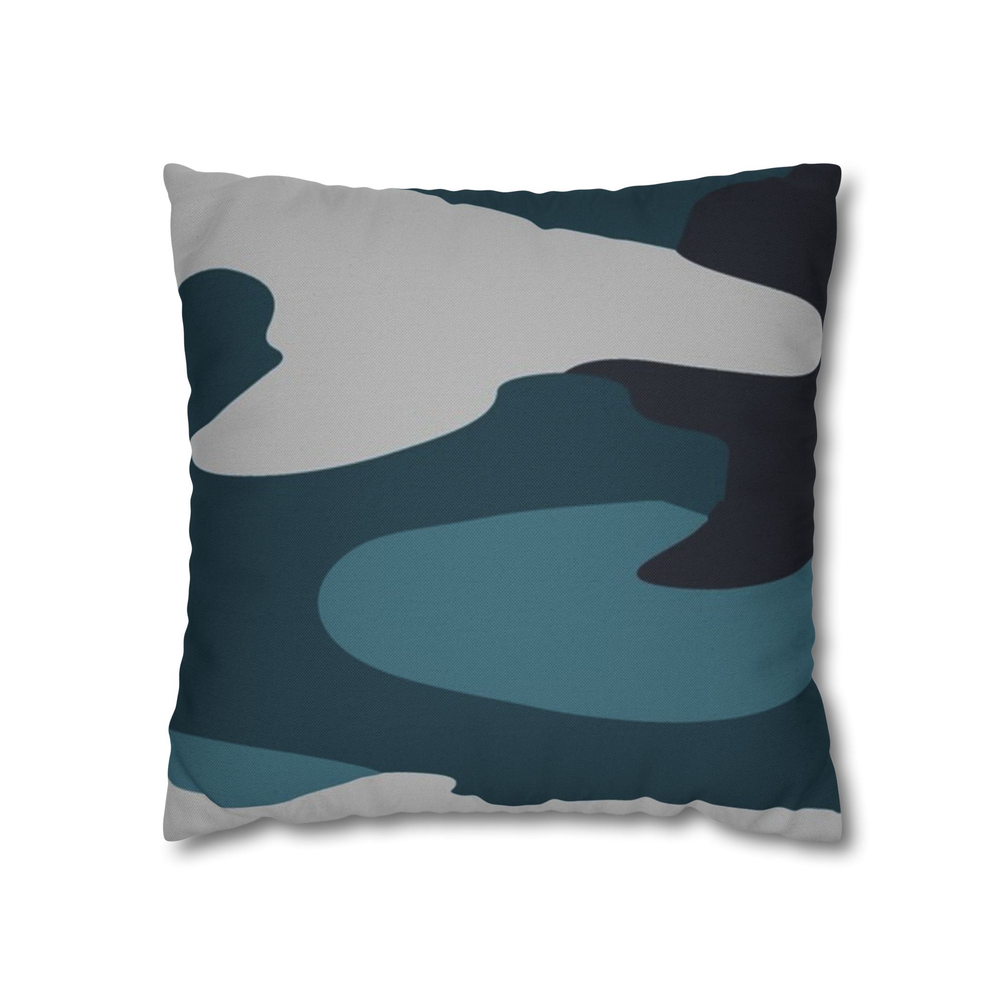 Blue Camouflage Spun Polyester Square Pillowcase, Artsulli - Art is Long, Life is Short, Home Decor, Size, 16" × 16", , , , , 11976121585528