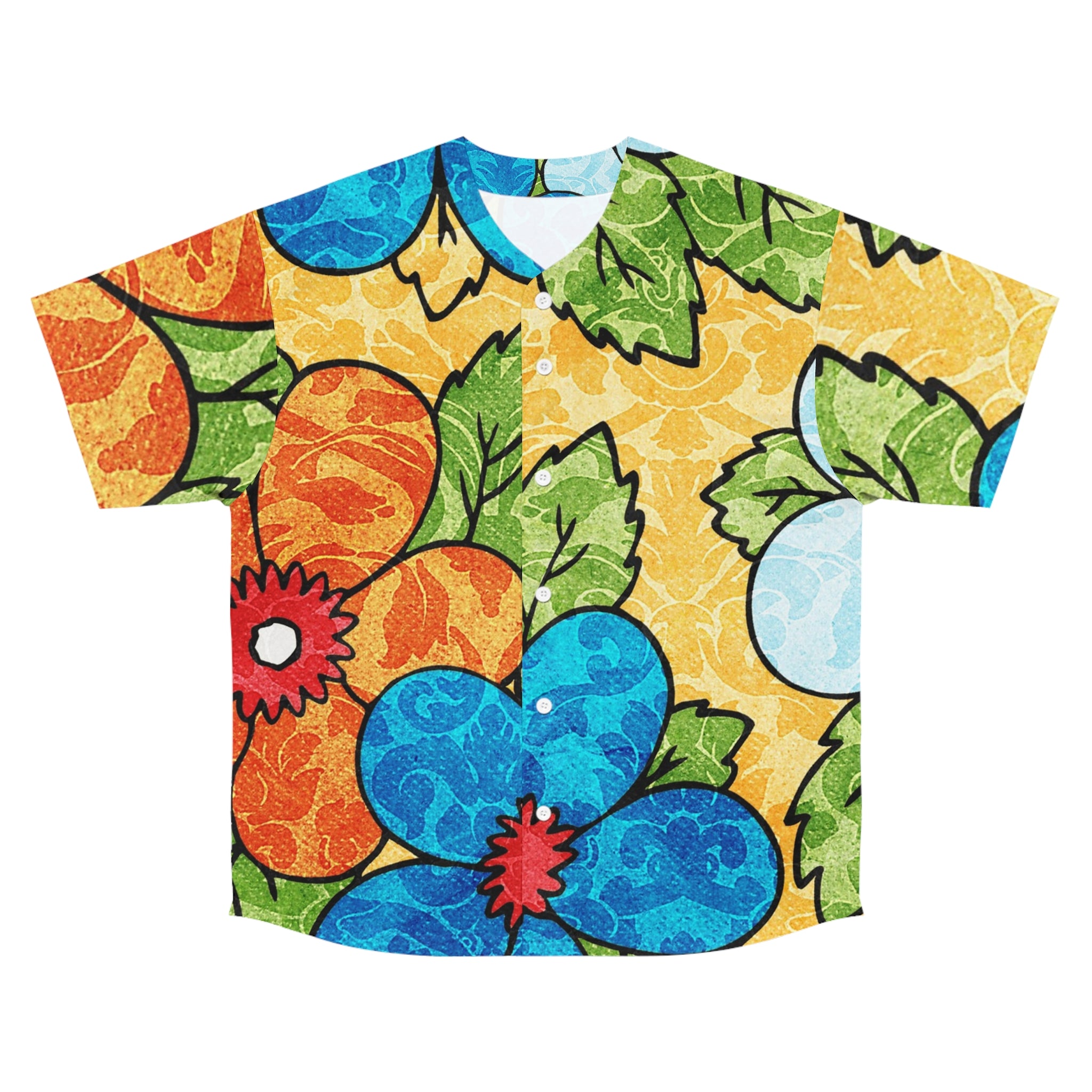 Groovy Yellow Floral Kl Men's Baseball Jersey (AOP), Artsulli - Art is Long, Life is Short, All Over Prints, Size, S, Color, Seam thread color automatically matched to design, , , 16033216199832325453