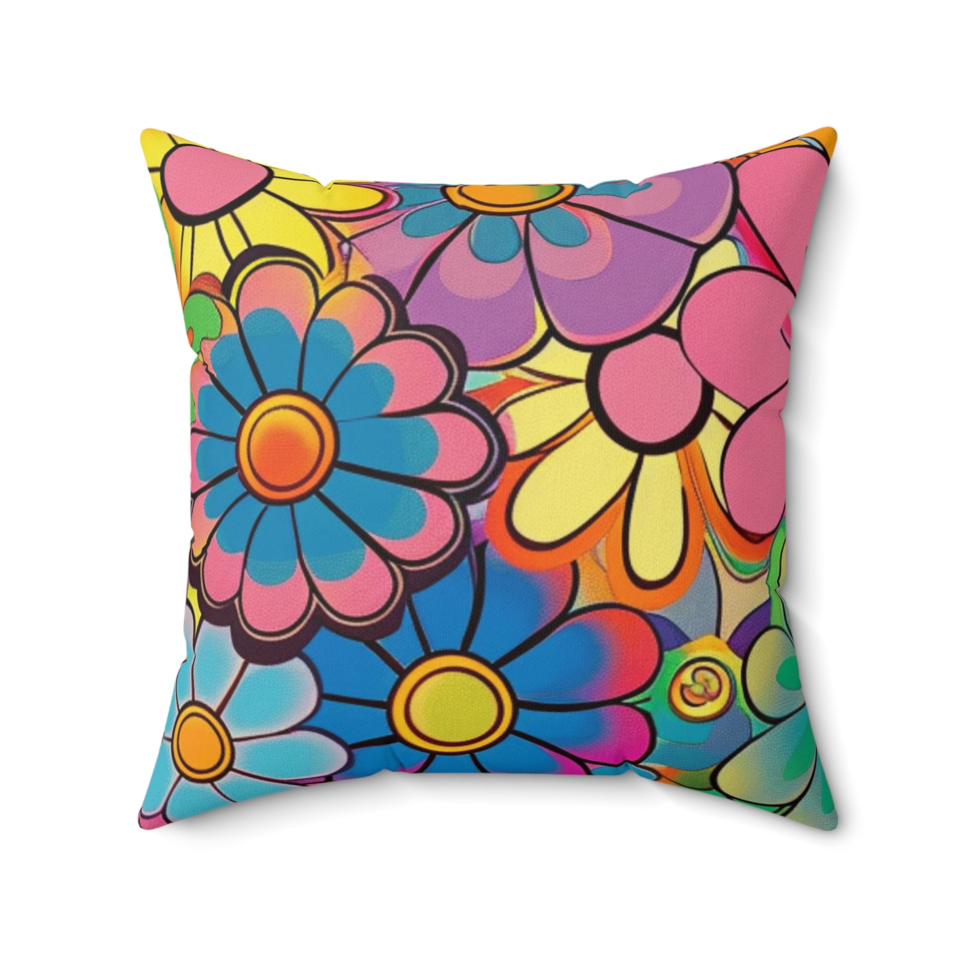 Chromatic Daisy Dream Spun Polyester Square Pillow, Artsulli - Art is Long, Life is Short, Home Decor, , , , , , , 