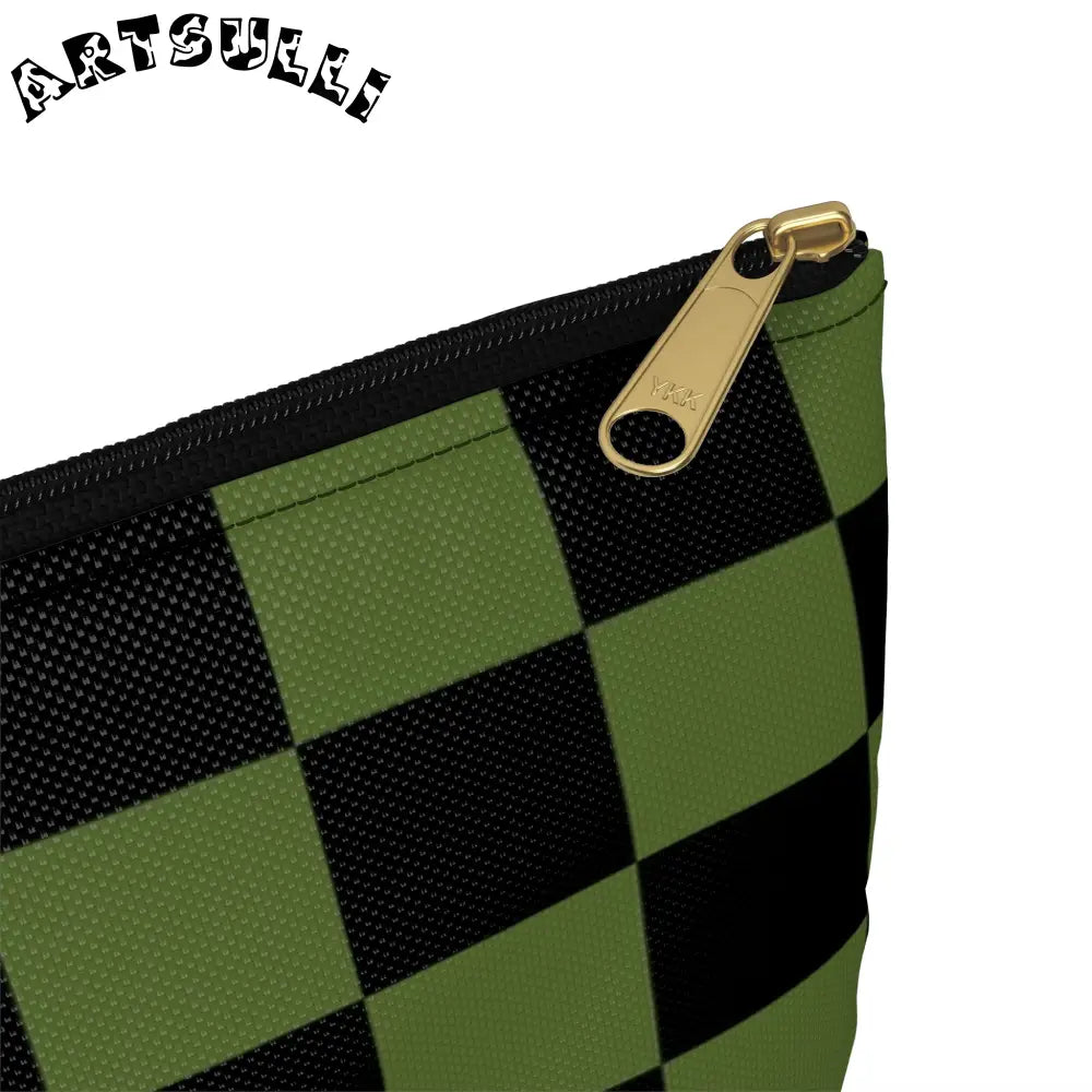 JAKKOUTTHEBXX Checkerboard Olive Green and Black Accessory Pouch