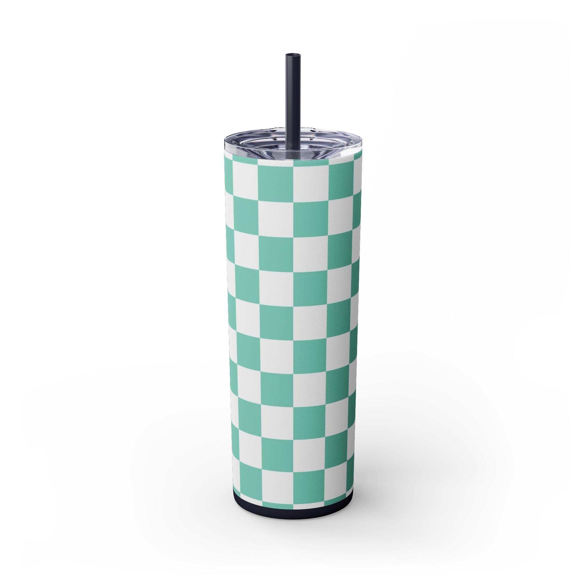 Checkerboard Light Green Skinny Tumbler with Straw, 20oz, Artsulli - Art is Long, Life is Short, Mug, , , , , , , 