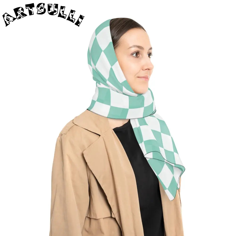 JAKKOUTTHEBXX Checkerboard II Light Green Poly Scarf JAKKOUTTHEBXX