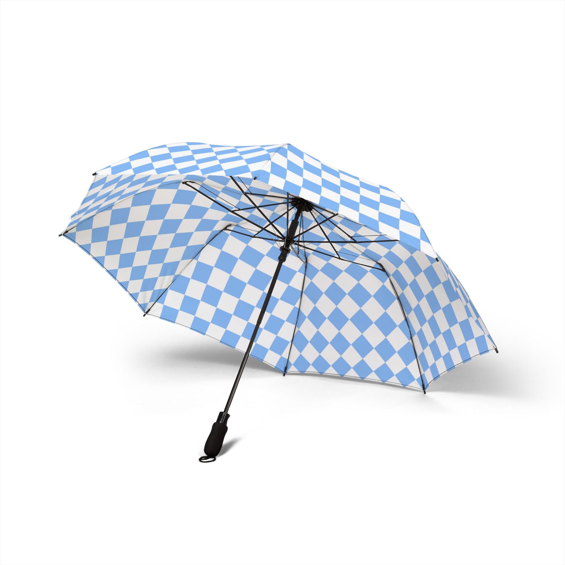 Checkerboard II White and Light Blue Semi-Automatic Foldable Umbrella, Artsulli - Art is Long, Life is Short, Accessories, , , , , , , 