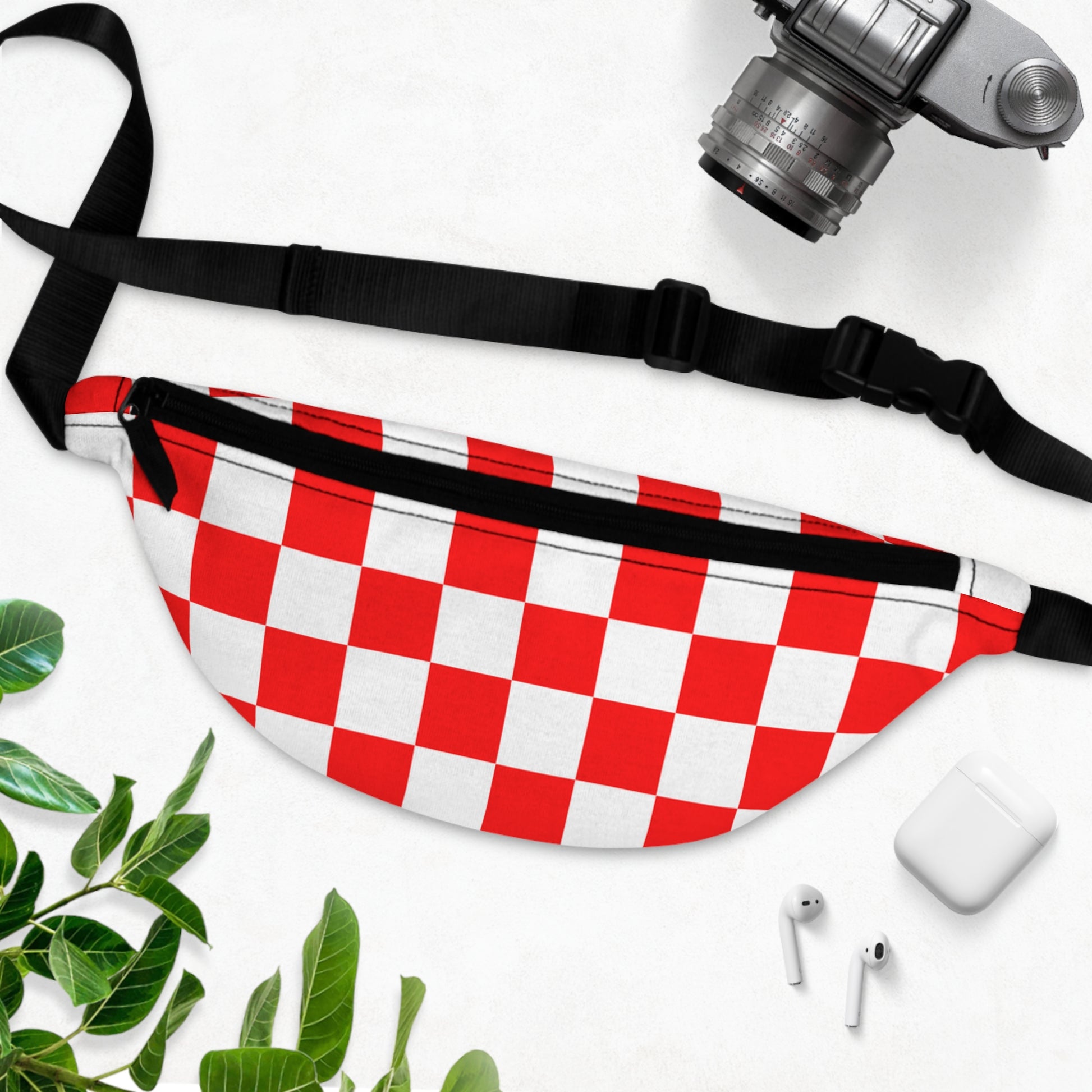 Checkerboard Red and White Fanny Pack, Artsulli - Art is Long, Life is Short, Bags, , , , , , , 