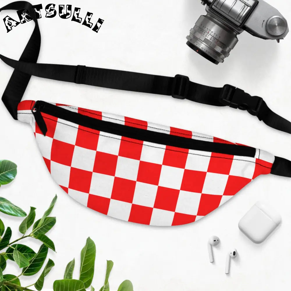 JAKKOUTTHEBXX Checkerboard Red and White Fanny Pack JAKKOUTTHEBXX