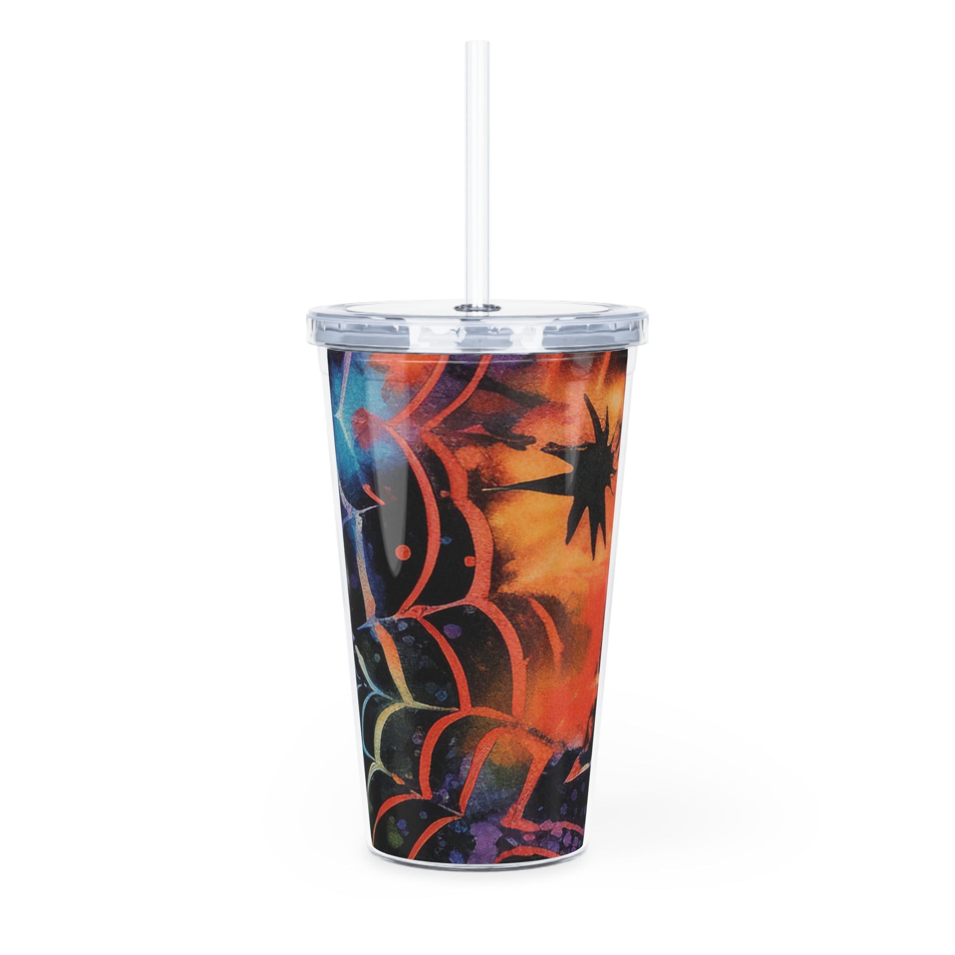 Spider Web Tie Dye Plastic Tumbler with Straw, Artsulli - Art is Long, Life is Short, Mug, , , , , , , 