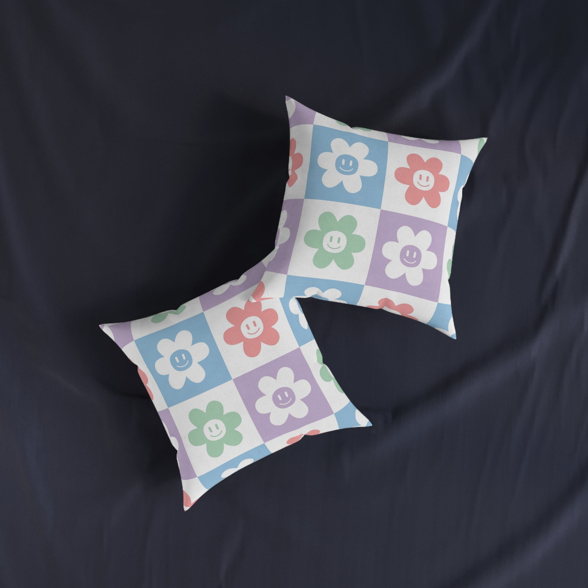 Chessboard x Smiley Face Flowers Multi-Color Square Pillow, Artsulli - Art is Long, Life is Short, Home Decor, , , , , , , 