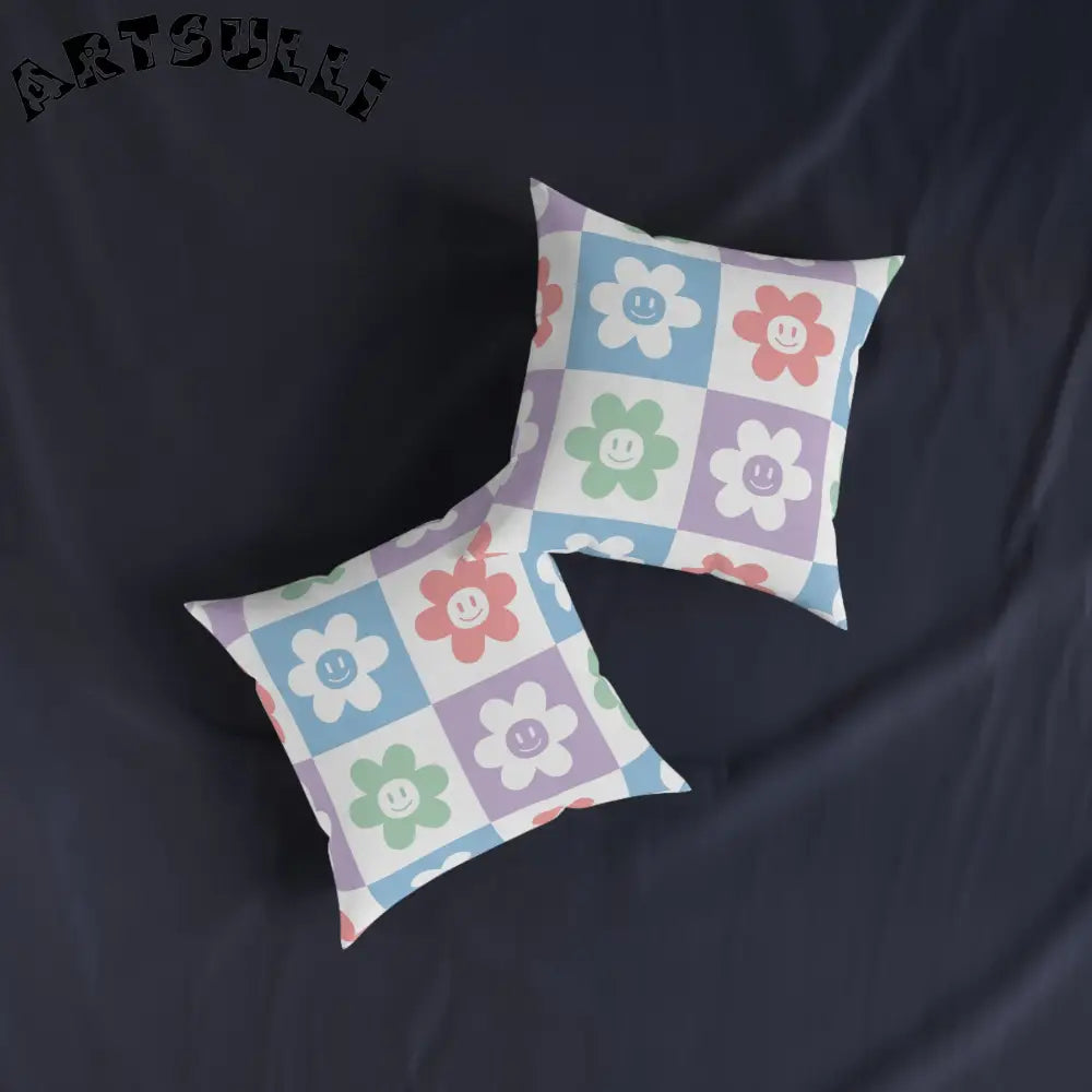 JAKKOUTTHEBXX Smiling Flower Checkerboard Art Printed Pillow 2025