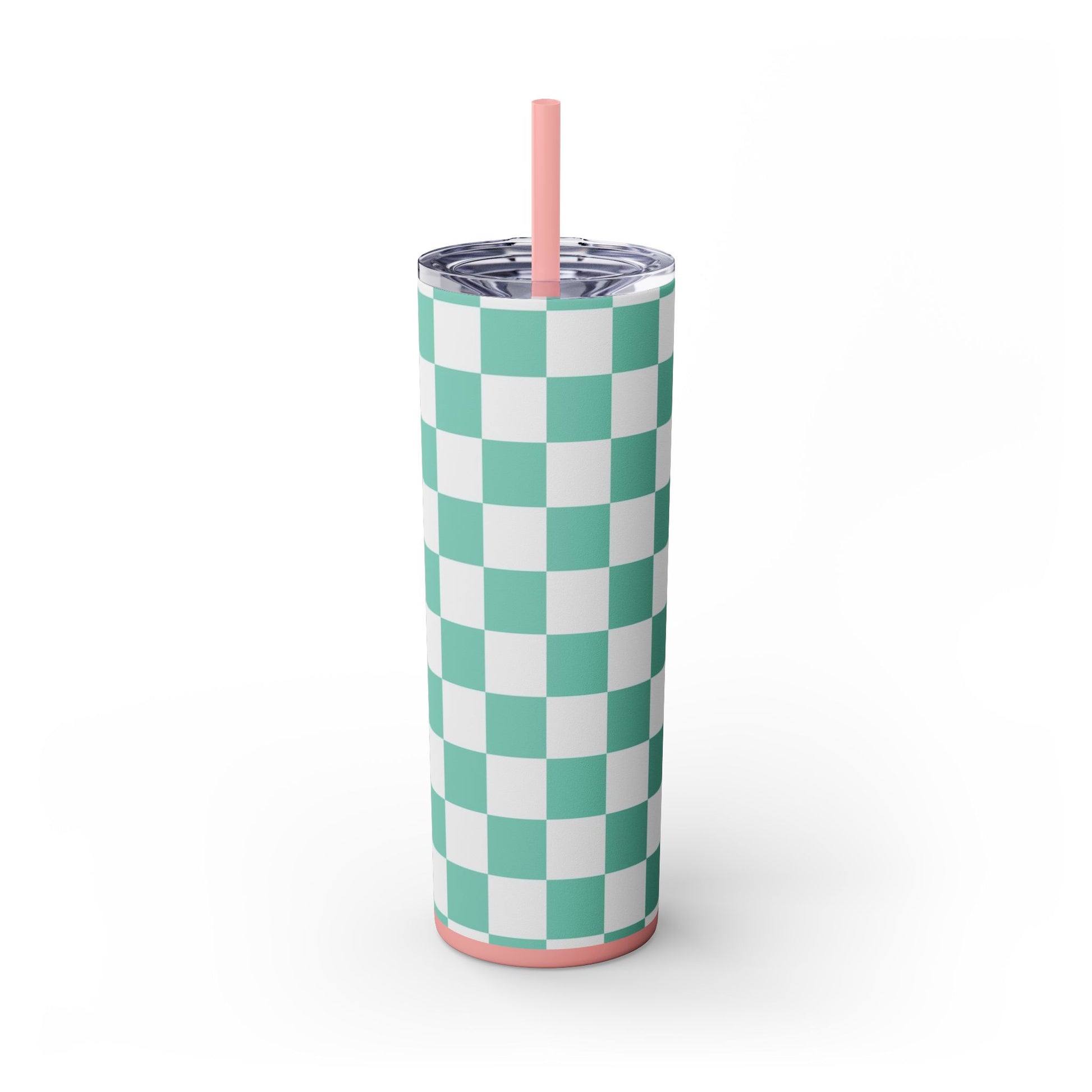 Checkerboard Light Green Skinny Tumbler with Straw, 20oz, Artsulli - Art is Long, Life is Short, Mug, , , , , , , 