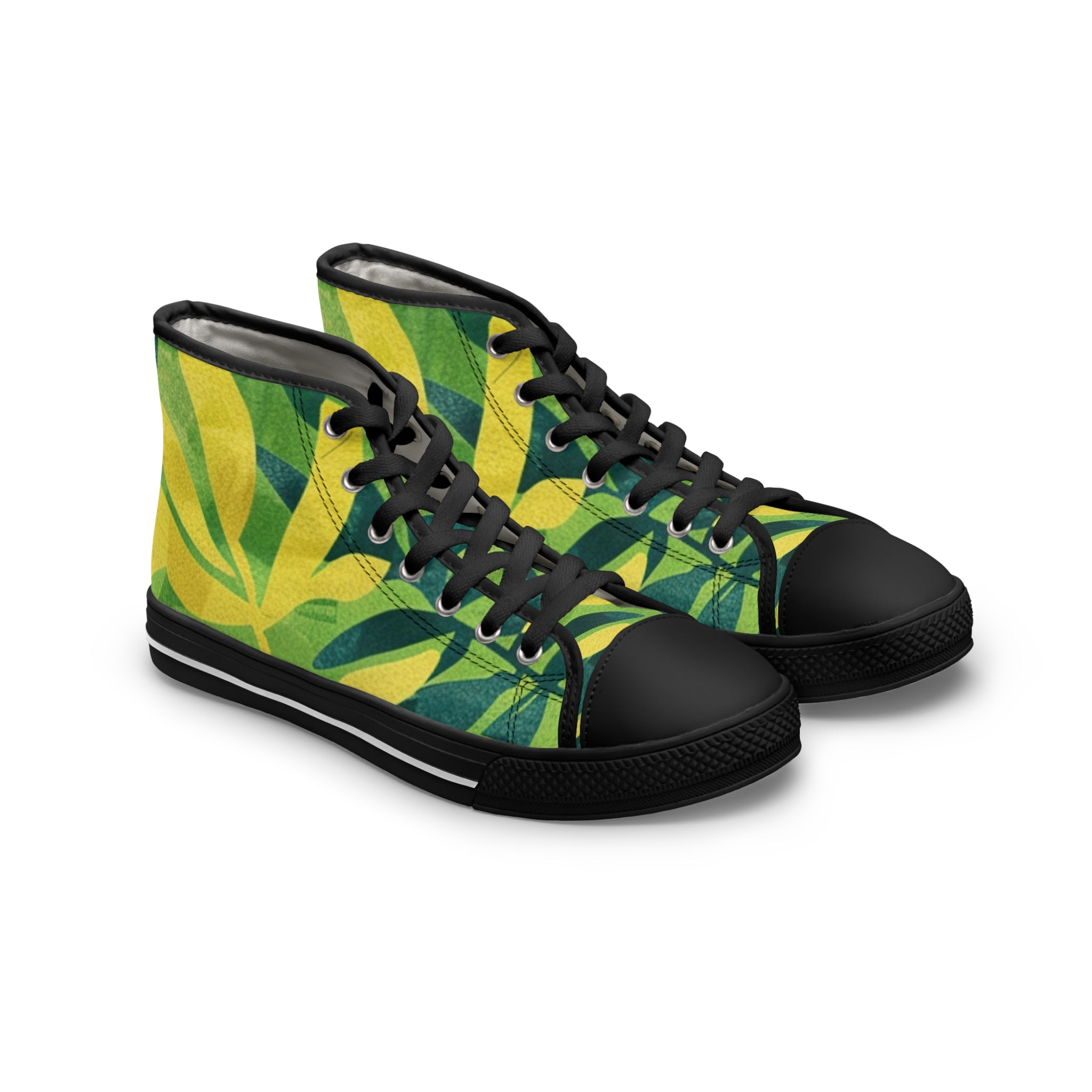 Green Leaf x Yellow Leaf x Tropical x Jungle II Women's High Top Sneakers, Artsulli - Art is Long, Life is Short, Shoes, Size, US 5.5, Color, Black sole, , , 98053531409460732201