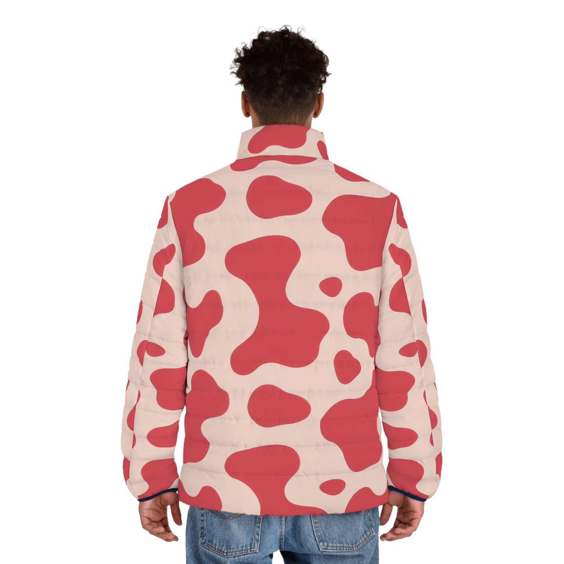Red Jungle Cow Men's Puffer Jacket (AOP), Artsulli - Art is Long, Life is Short, All Over Prints, , , , , , , 