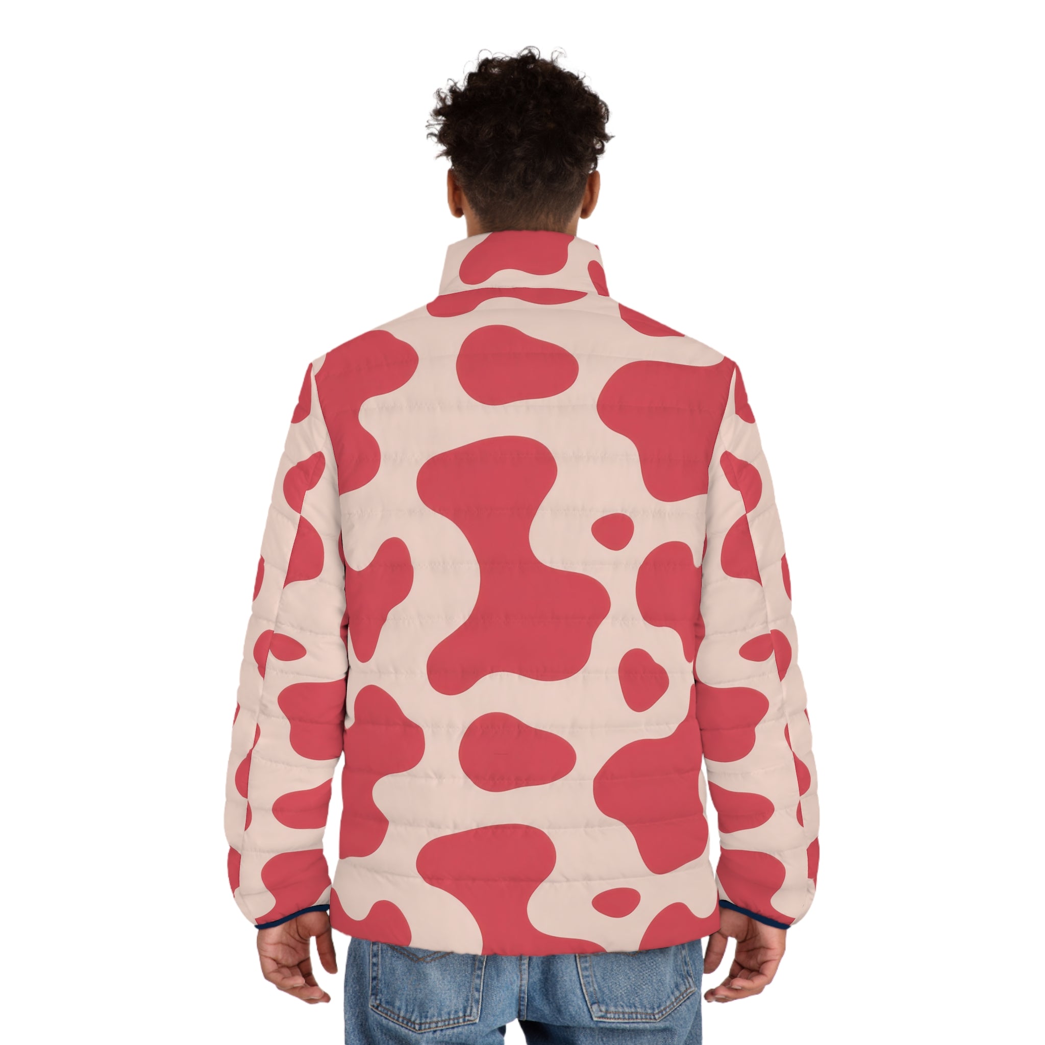 Red Jungle Cow Men's Puffer Jacket (AOP), Artsulli - Art is Long, Life is Short, All Over Prints, , , , , , , 