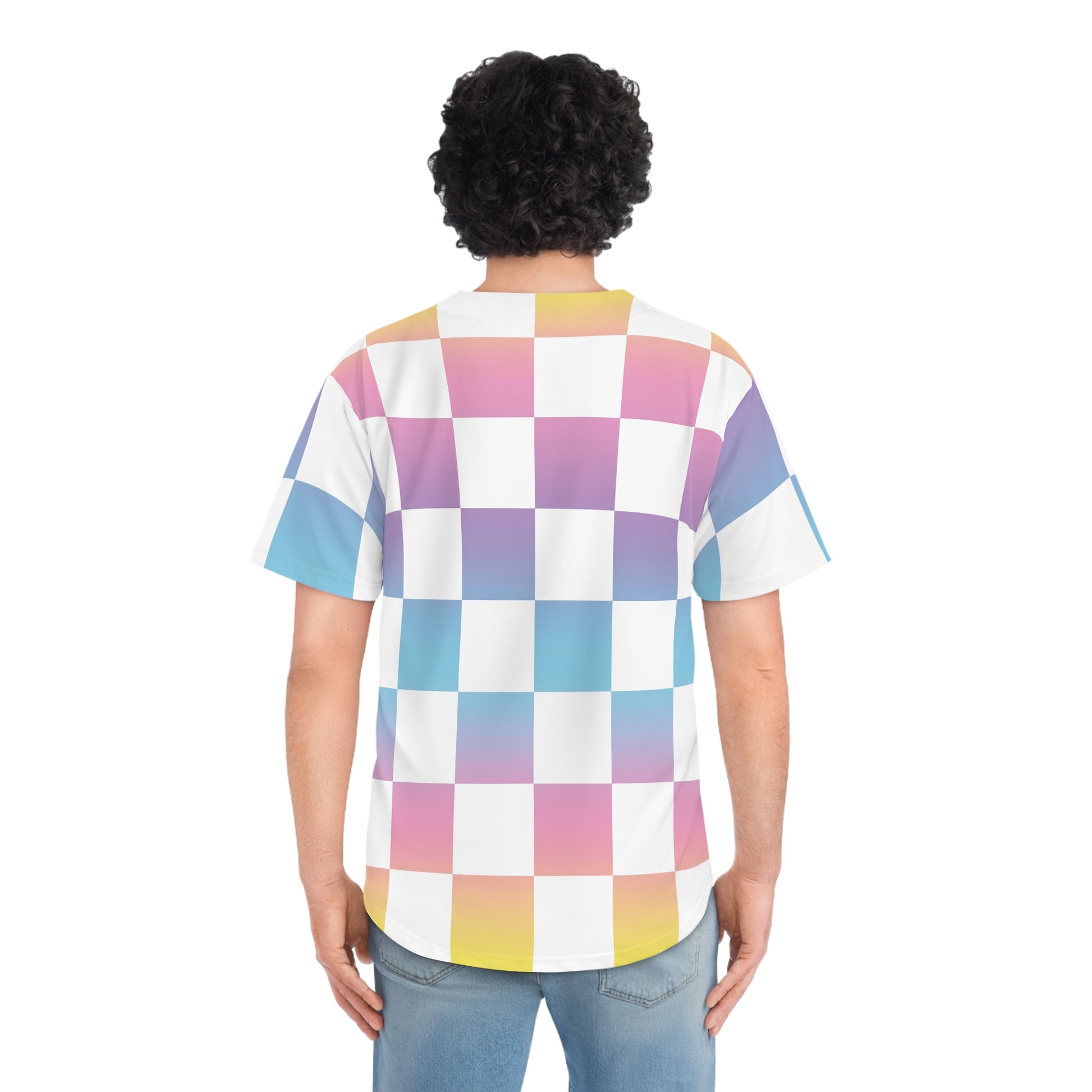 Vaporwave Check Men's Baseball Jersey (AOP), Artsulli - Art is Long, Life is Short, All Over Prints, , , , , , , 