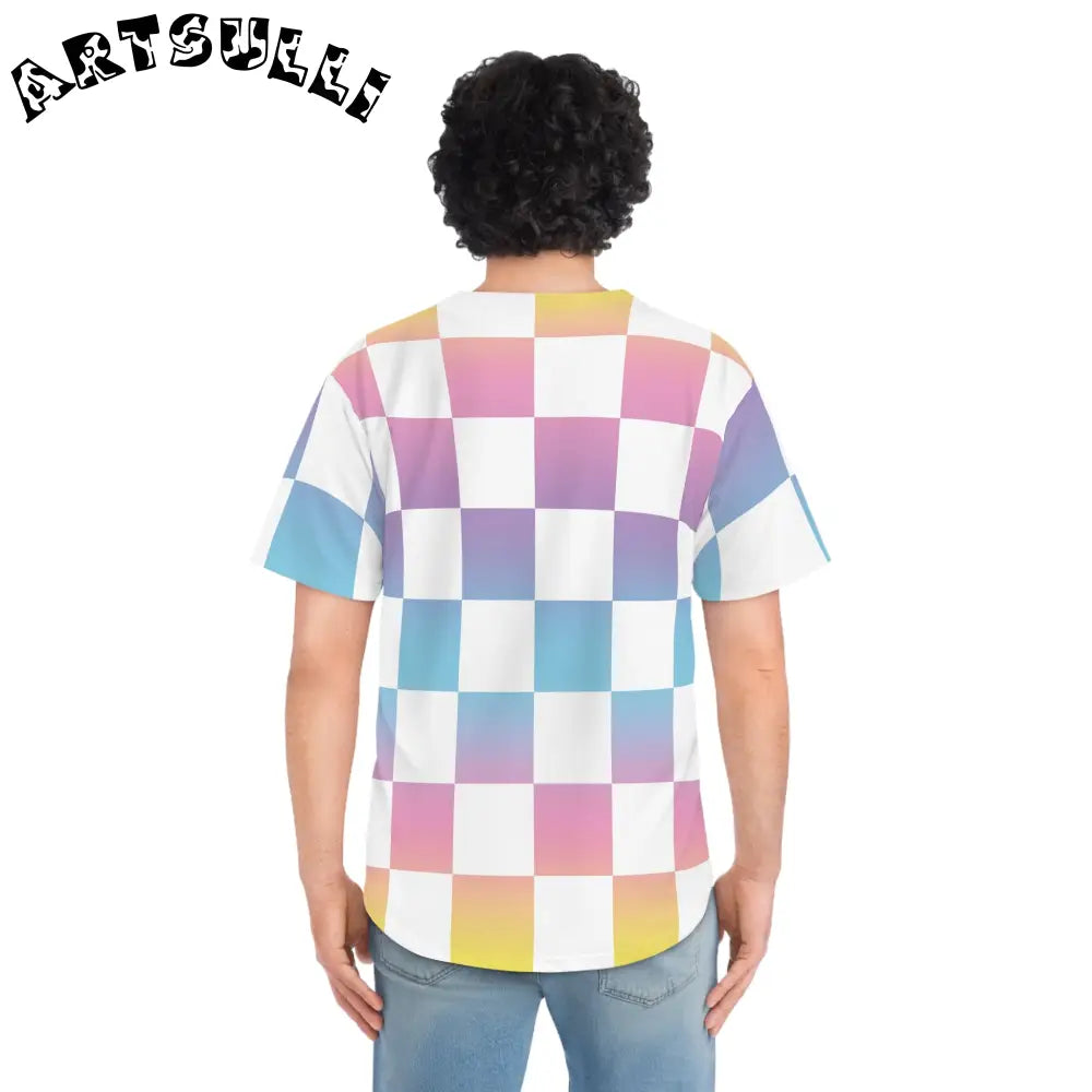 JAKKOUTTHEBXX Vaporwave Check Men’s Baseball Jersey (AOP)