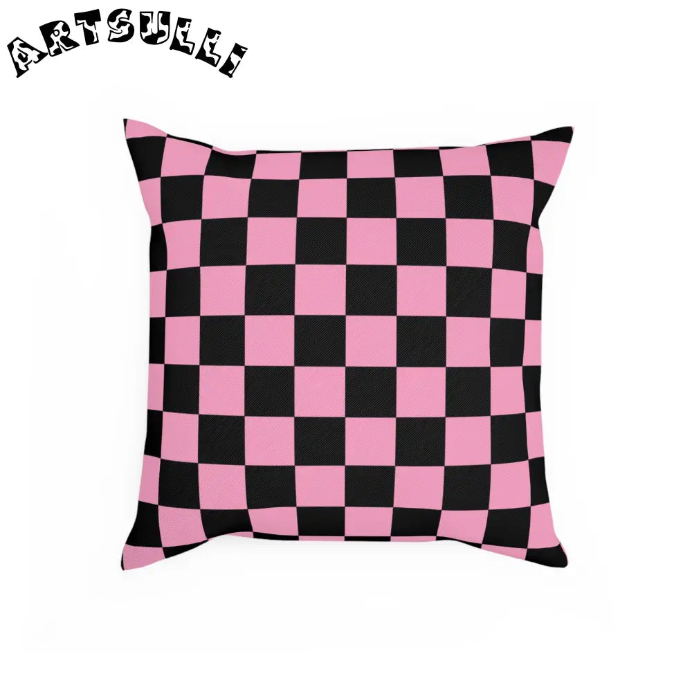 JAKKOUTTHEBXX Checkerboard Black and Pink Cushion JAKKOUTTHEBXX