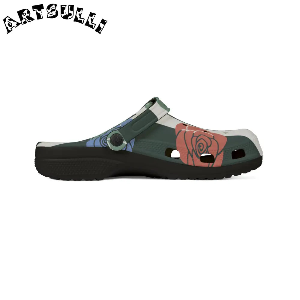JAKKOUTTHEBXX Stripes x Roses Black and White EVA Foam Rubber Shoes