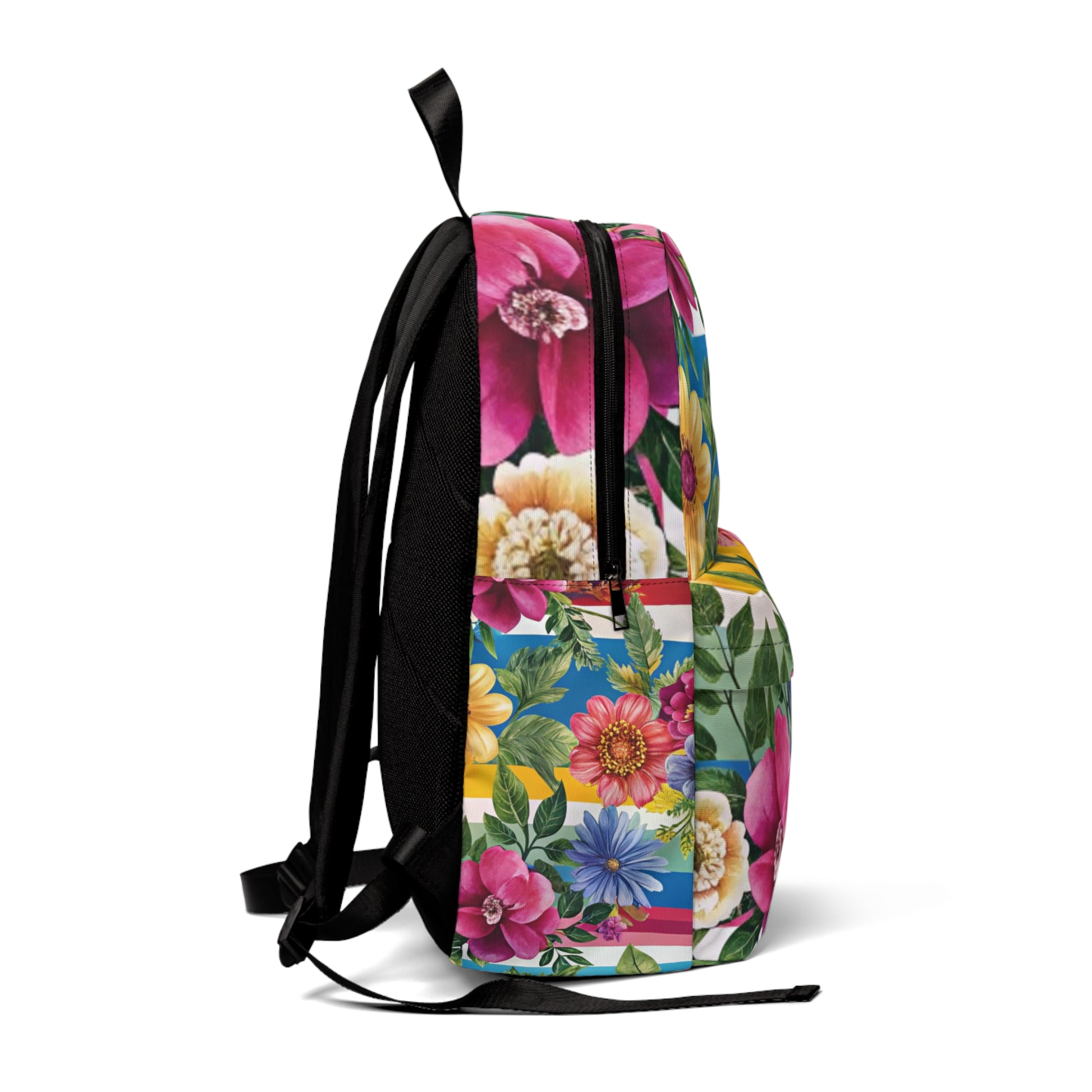 Floral Stripe 4K Unisex Classic Backpack, Artsulli - Art is Long, Life is Short, Bags, , , , , , , 