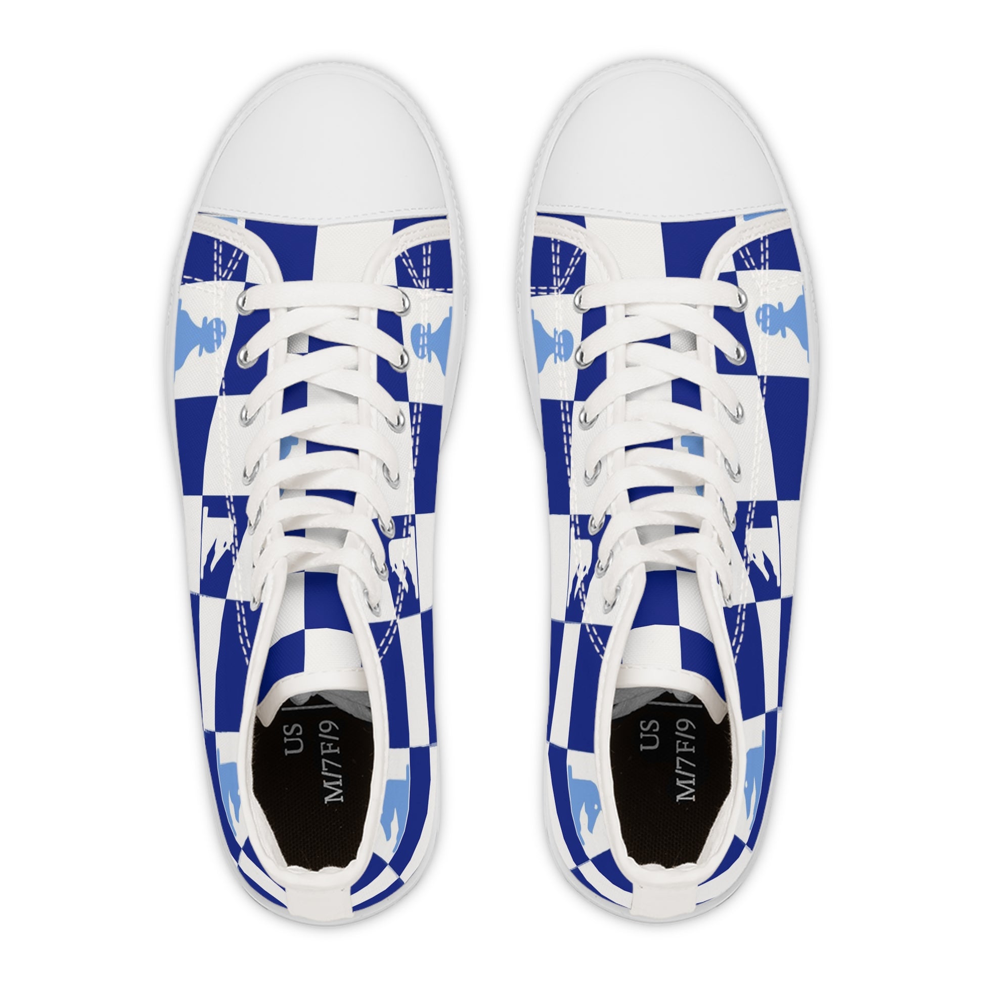 Chessboard Navy Blue Women's High Top Sneakers, Artsulli - Art is Long, Life is Short, Shoes, , , , , , , 