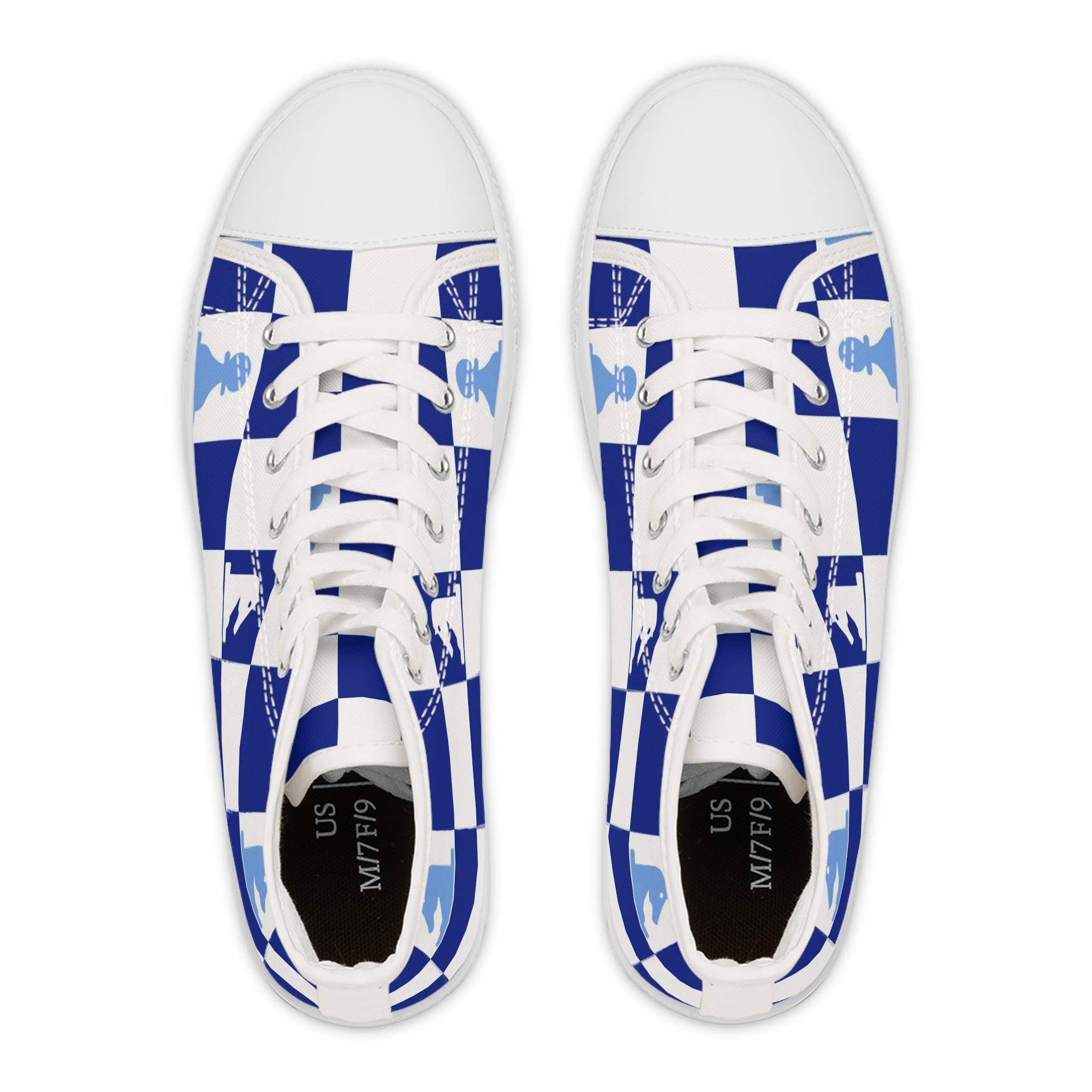 Chessboard Navy Blue Women's High Top Sneakers, Artsulli - Art is Long, Life is Short, Shoes, , , , , , , 