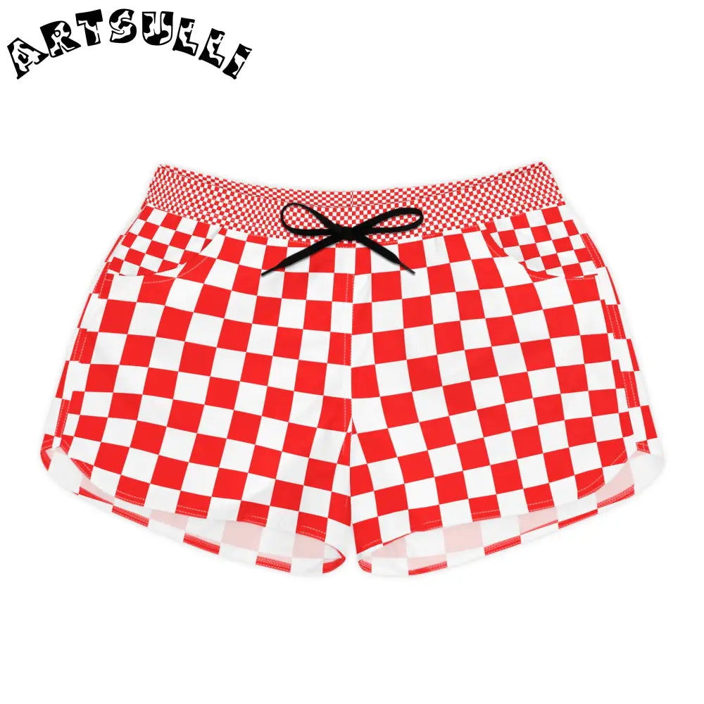 JAKKOUTTHEBXX Checkerboard Red and White Women’s Casual Shorts (AOP)