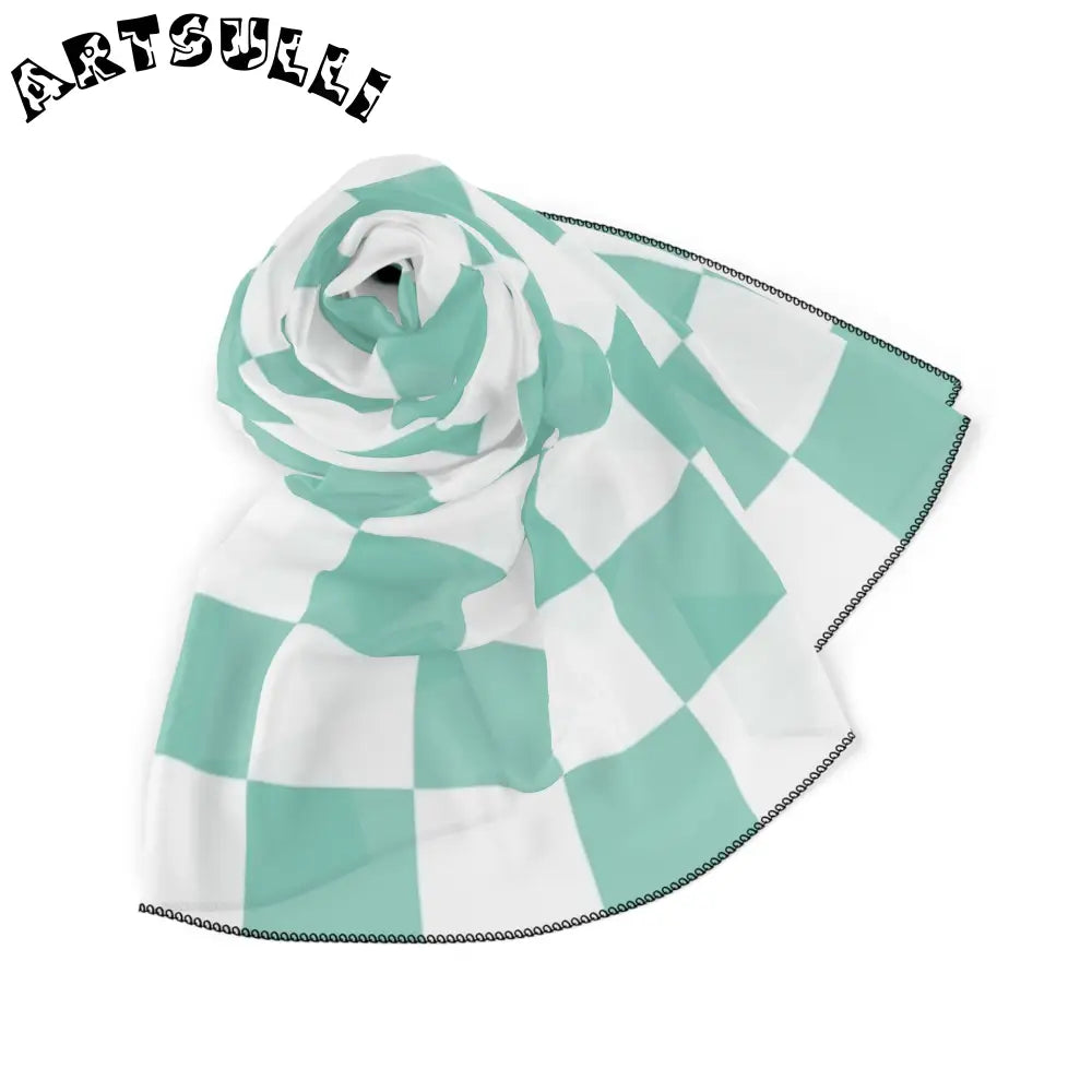 JAKKOUTTHEBXX Checkerboard Light Green Poly Scarf JAKKOUTTHEBXX