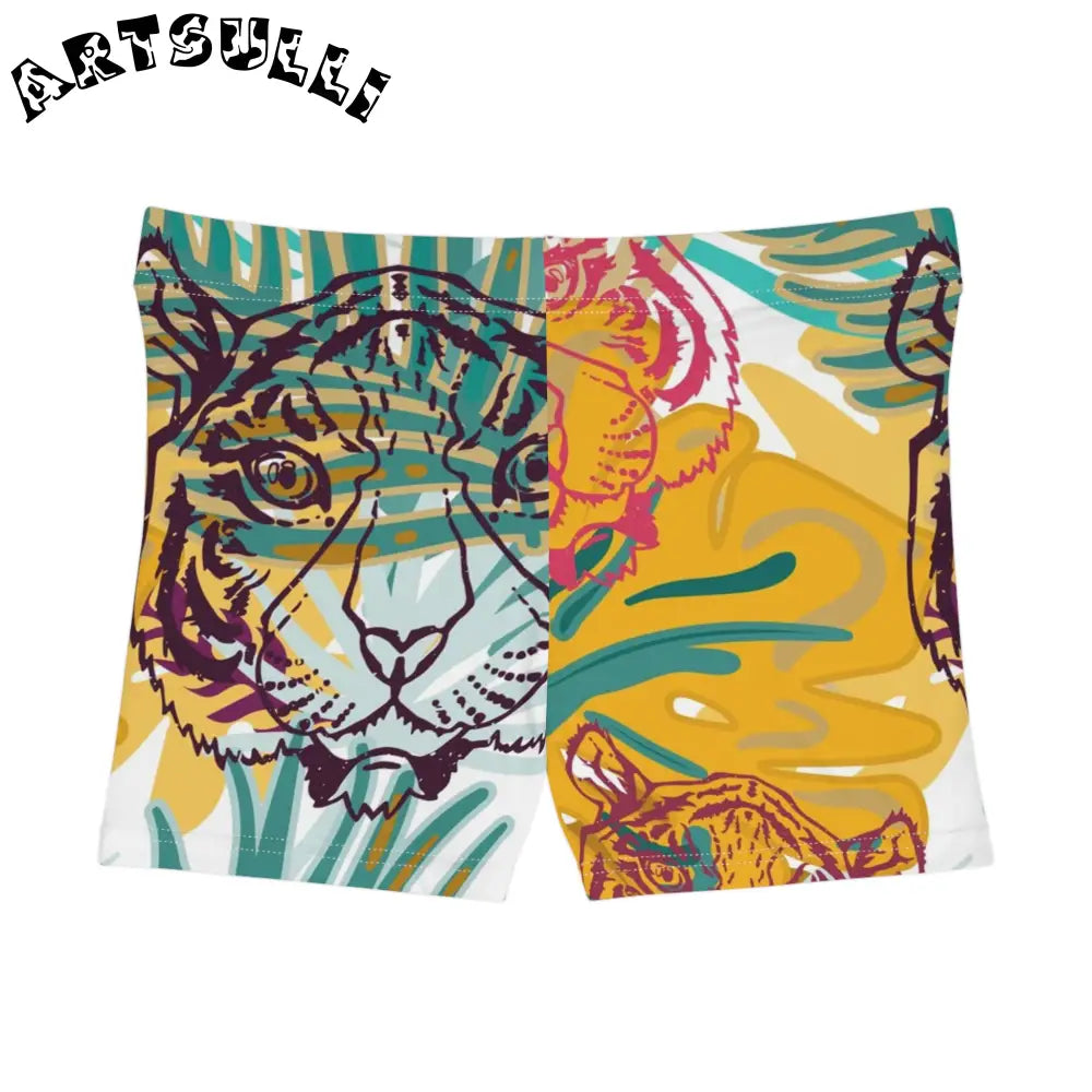 JAKKOUTTHEBXX Tropical Jungle Tigers Brown and Green Women’s Shorts