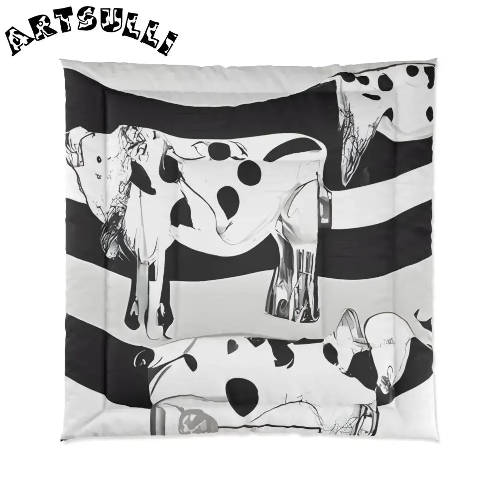 JAKKOUTTHEBXX Black and White Striped Cow Print Comforter