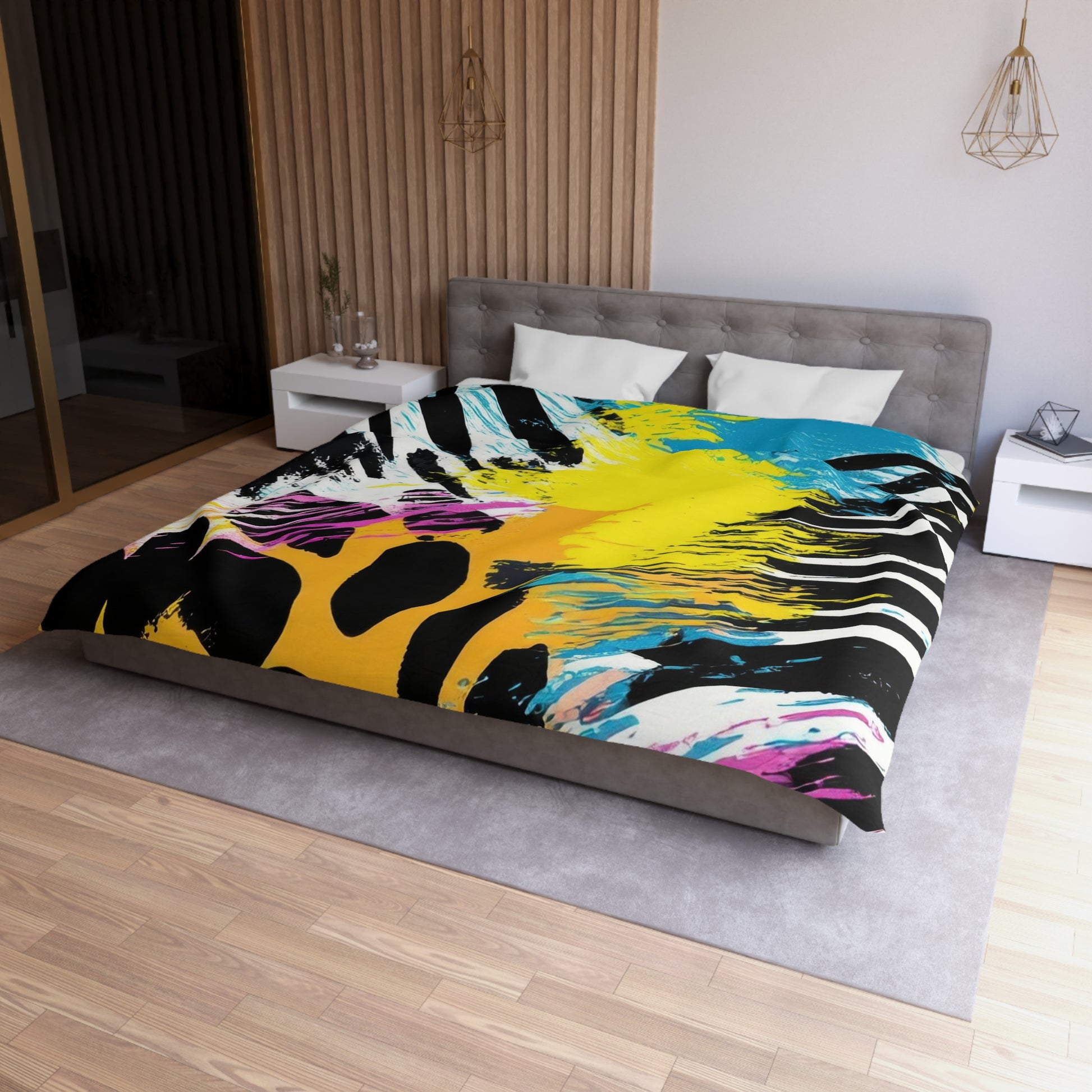 Zebra Stripes x Leapord Print x Paint Splatter Multi-Color Microfiber Duvet Cover, Artsulli - Art is Long, Life is Short, Home Decor, , , , , , , 