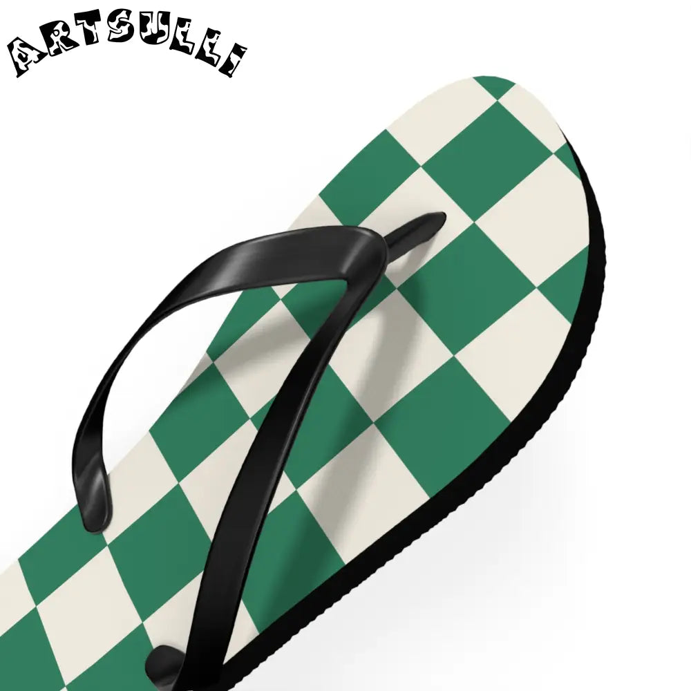 JAKKOUTTHEBXX Checkerboard Dark Green Flip Flops JAKKOUTTHEBXX