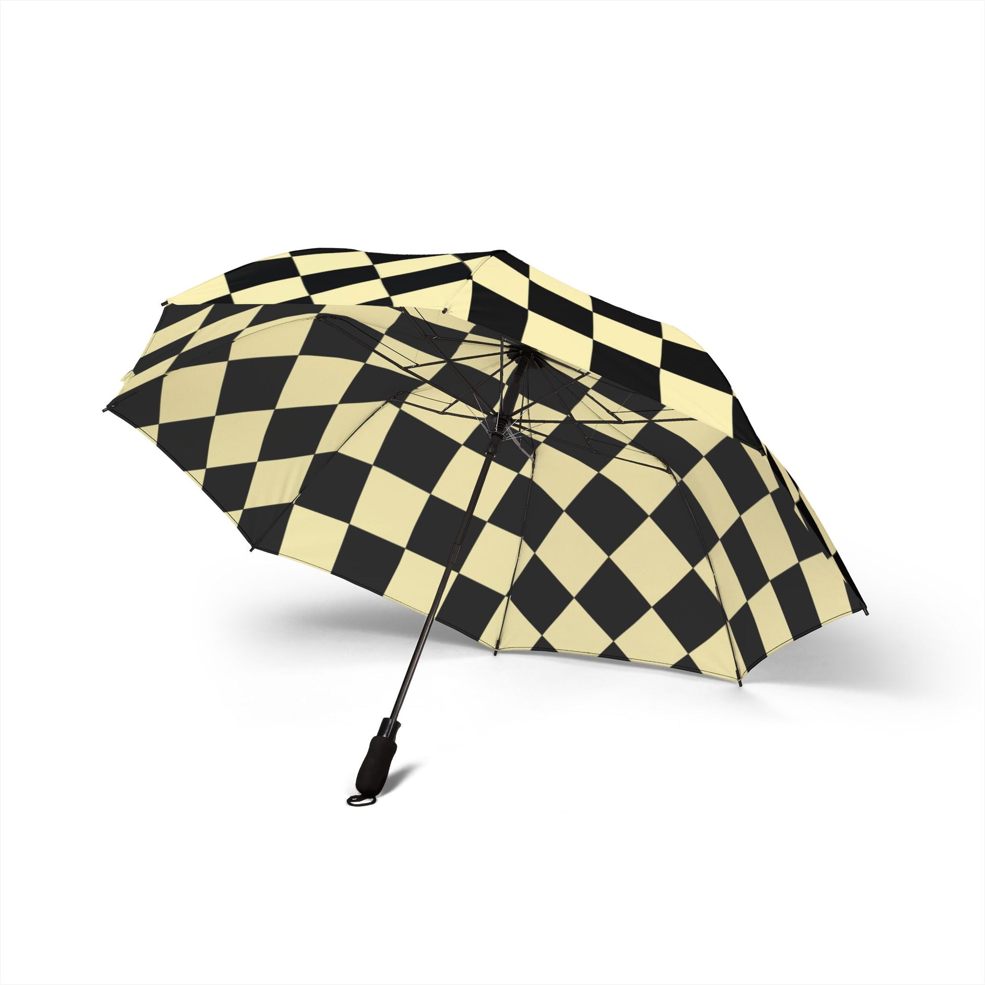 Checkerboard Black and Yellow Semi-Automatic Foldable Umbrella, Artsulli - Art is Long, Life is Short, Accessories, , , , , , , 