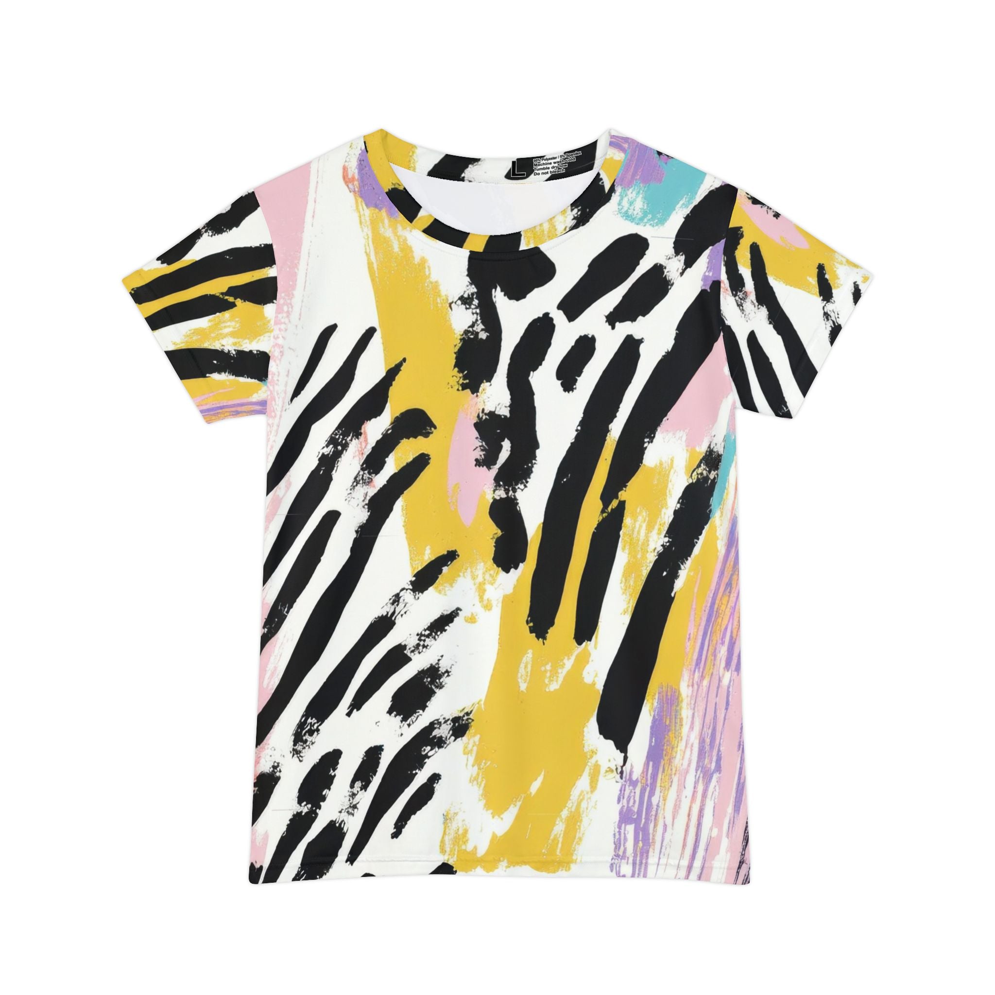 Wild Zebra Stripes x Paint Brush Strokes Multi-Color Women's Short Sleeve Shirt (AOP), Artsulli - Art is Long, Life is Short, All Over Prints, Size, XS, , , , , 16109648421707
