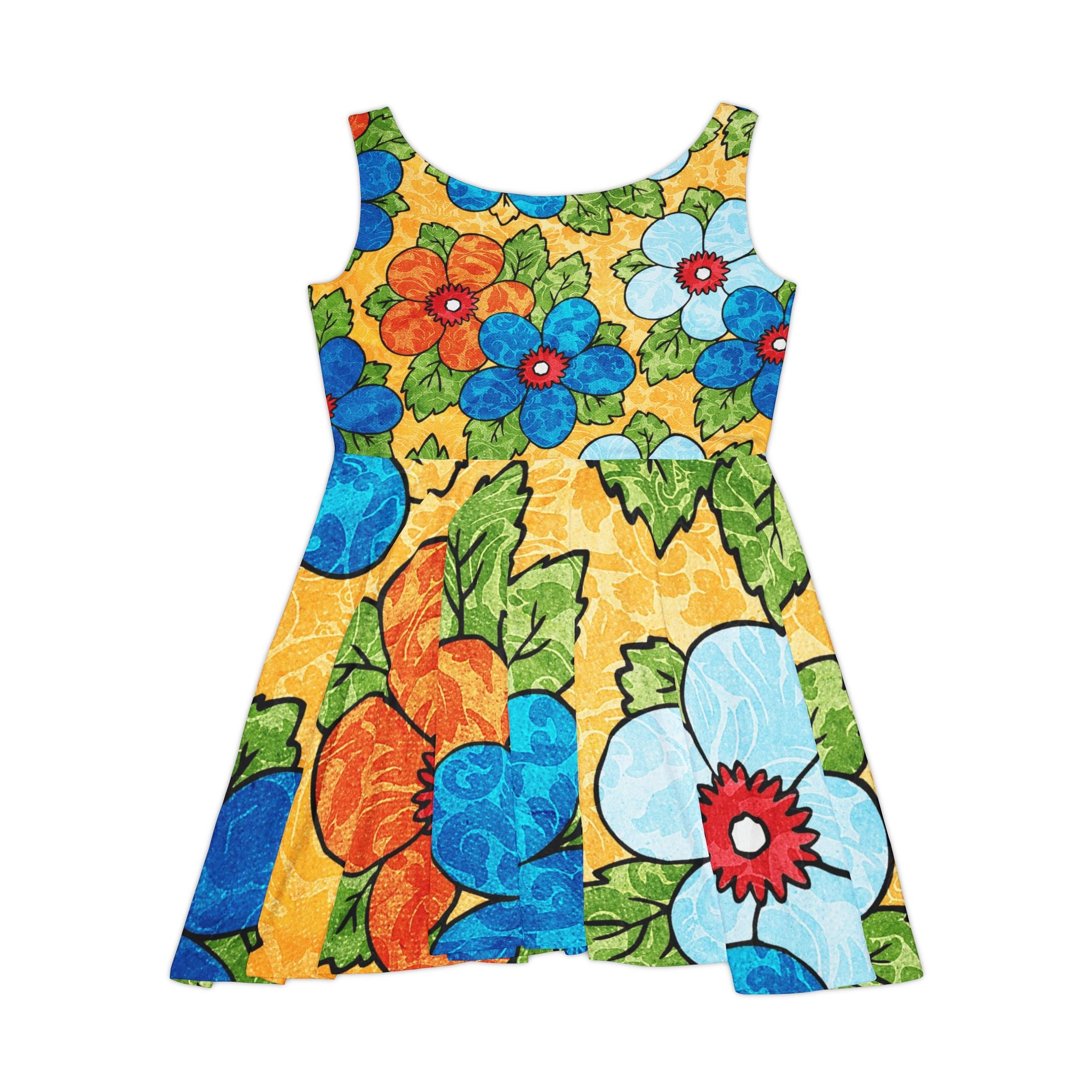 Groovy Yellow Floral Kl II Women's Skater Dress (AOP), Artsulli - Art is Long, Life is Short, All Over Prints, , , , , , , 