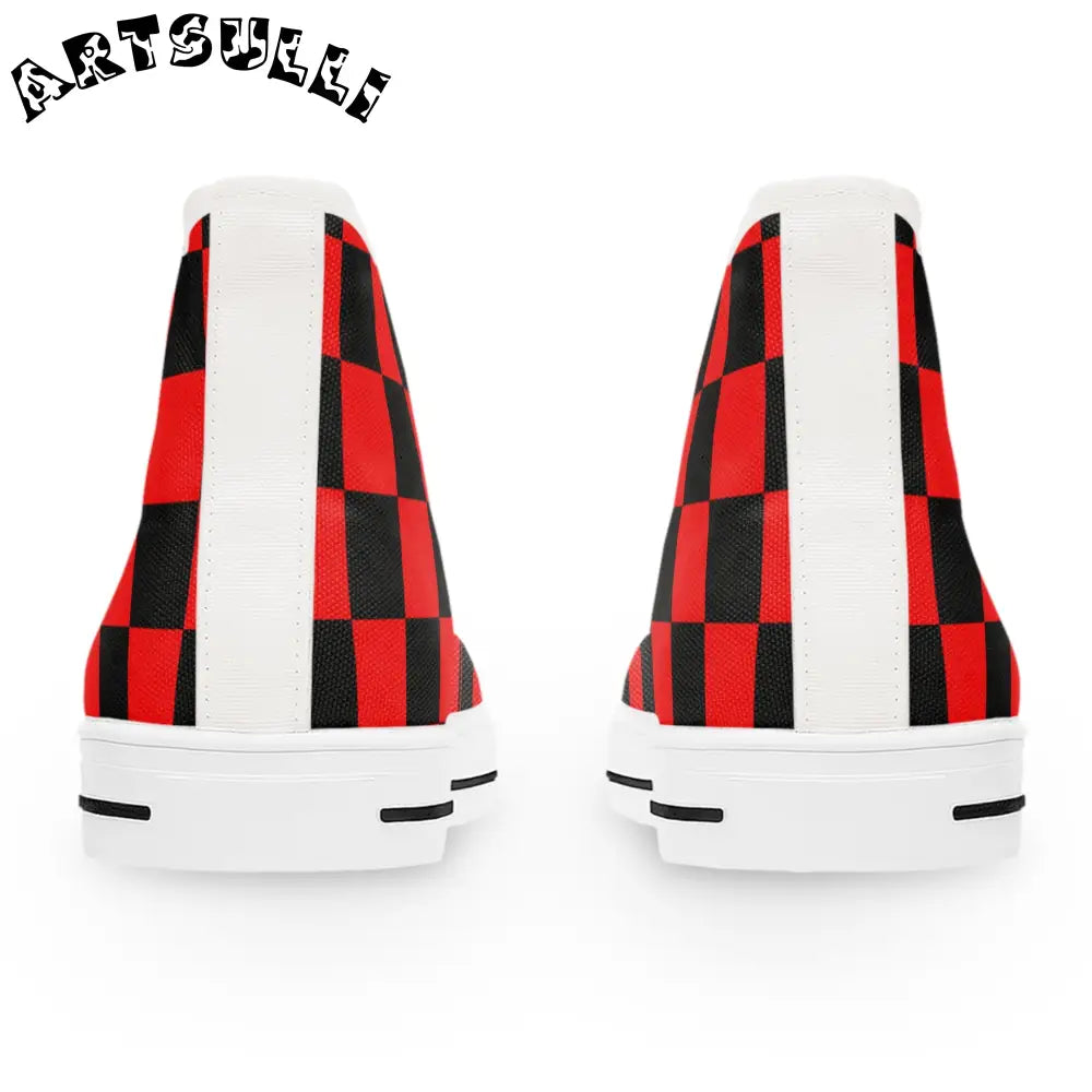 JAKKOUTTHEBXX Checkerboard Red and Black Women’s High Top Sneakers