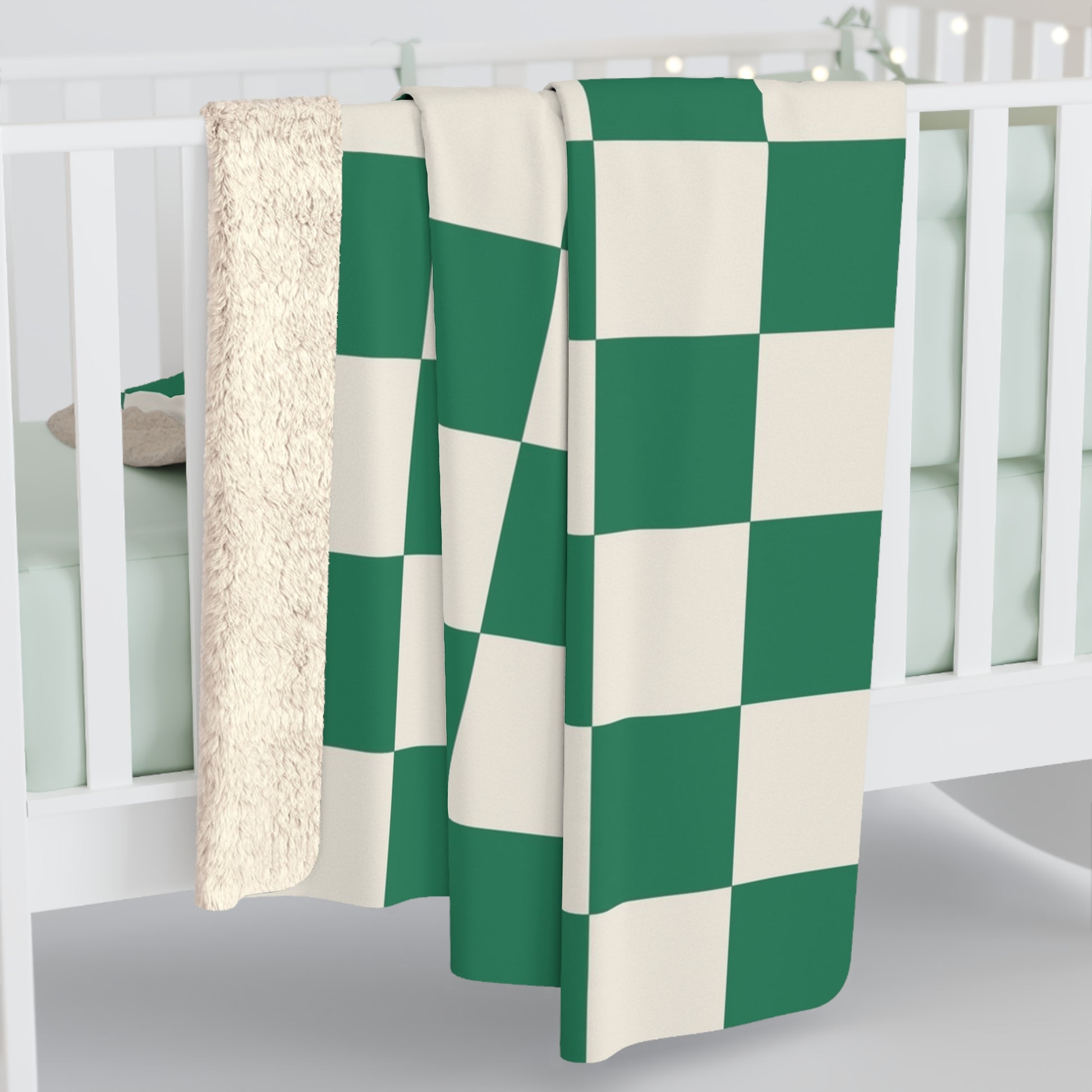 Checkerboard II Dark Green Sherpa Fleece Blanket, Artsulli - Art is Long, Life is Short, Home Decor, , , , , , , 