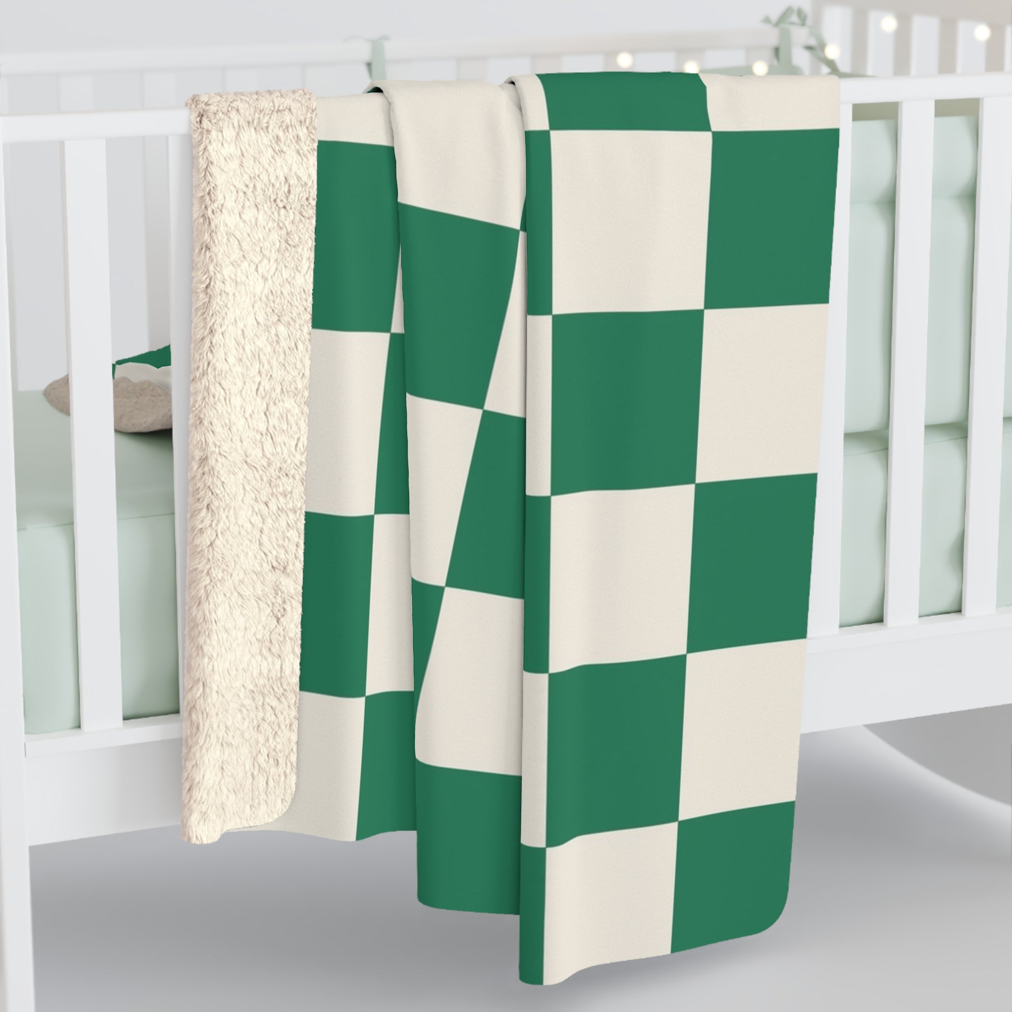 Checkerboard II Dark Green Sherpa Fleece Blanket, Artsulli - Art is Long, Life is Short, Home Decor, , , , , , , 