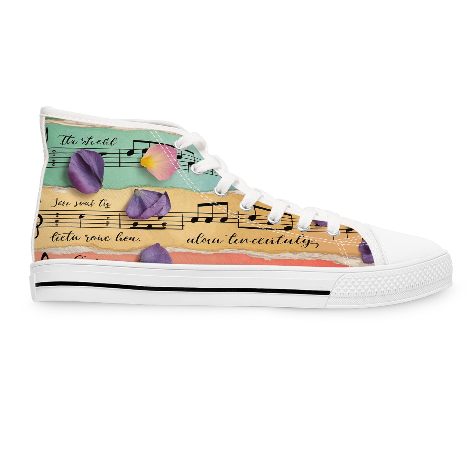 Torn Type Beat Sheet Music Women's High Top Sneakers, Artsulli - Art is Long, Life is Short, Shoes, , , , , , , 