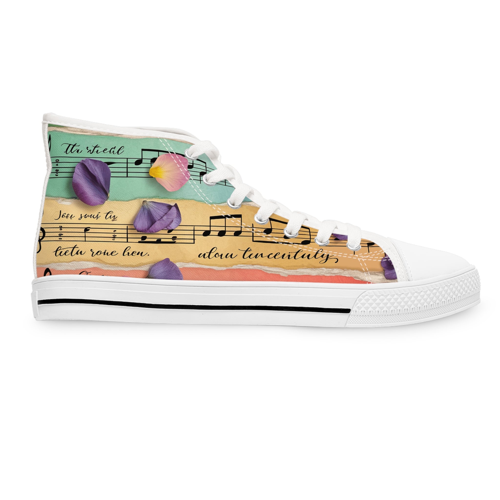 Torn Type Beat Sheet Music Women's High Top Sneakers, Artsulli - Art is Long, Life is Short, Shoes, , , , , , , 