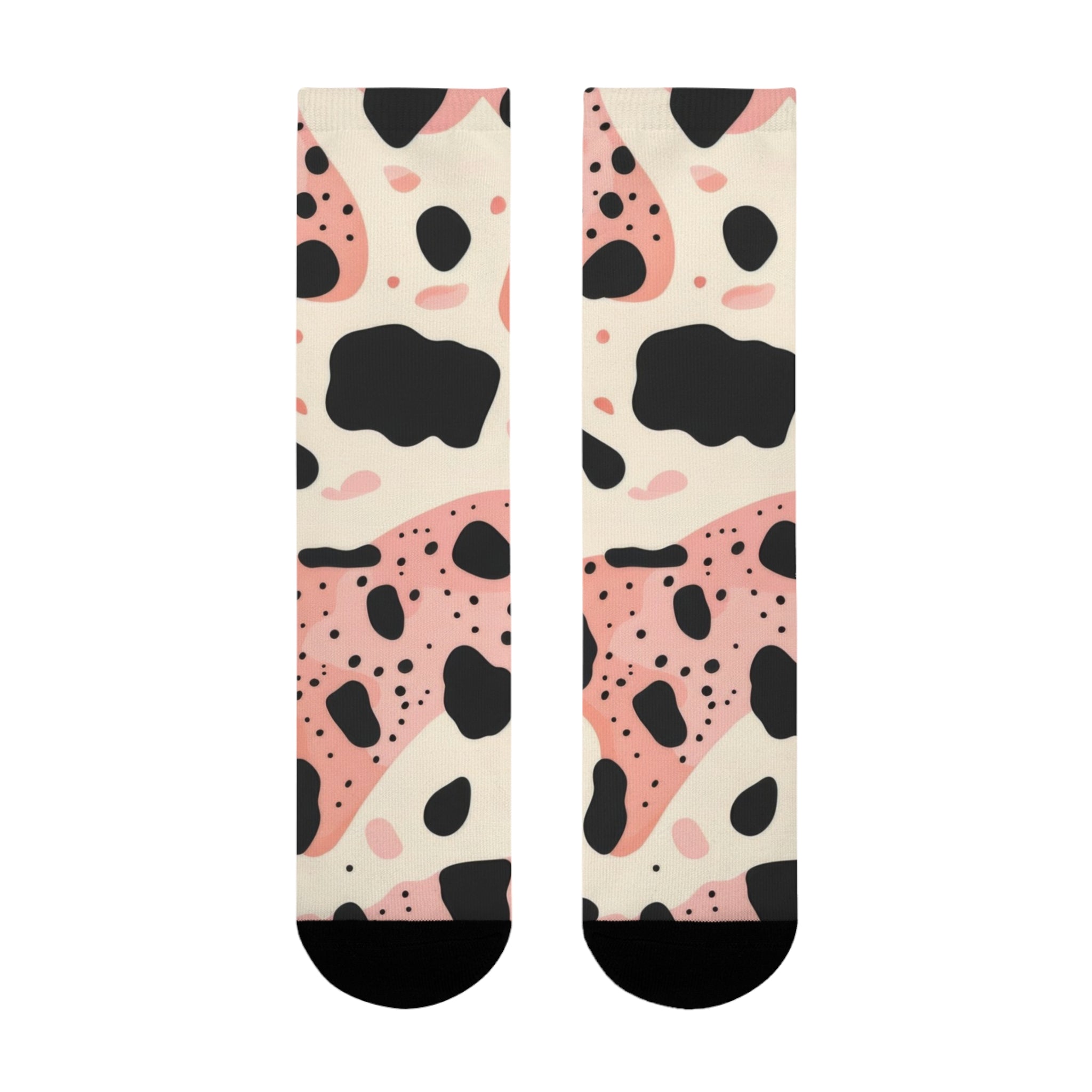 Organic Cow Print Cream and Pink Sublimation Crew Socks (EU), Artsulli - Art is Long, Life is Short, All Over Prints, , , , , , , 