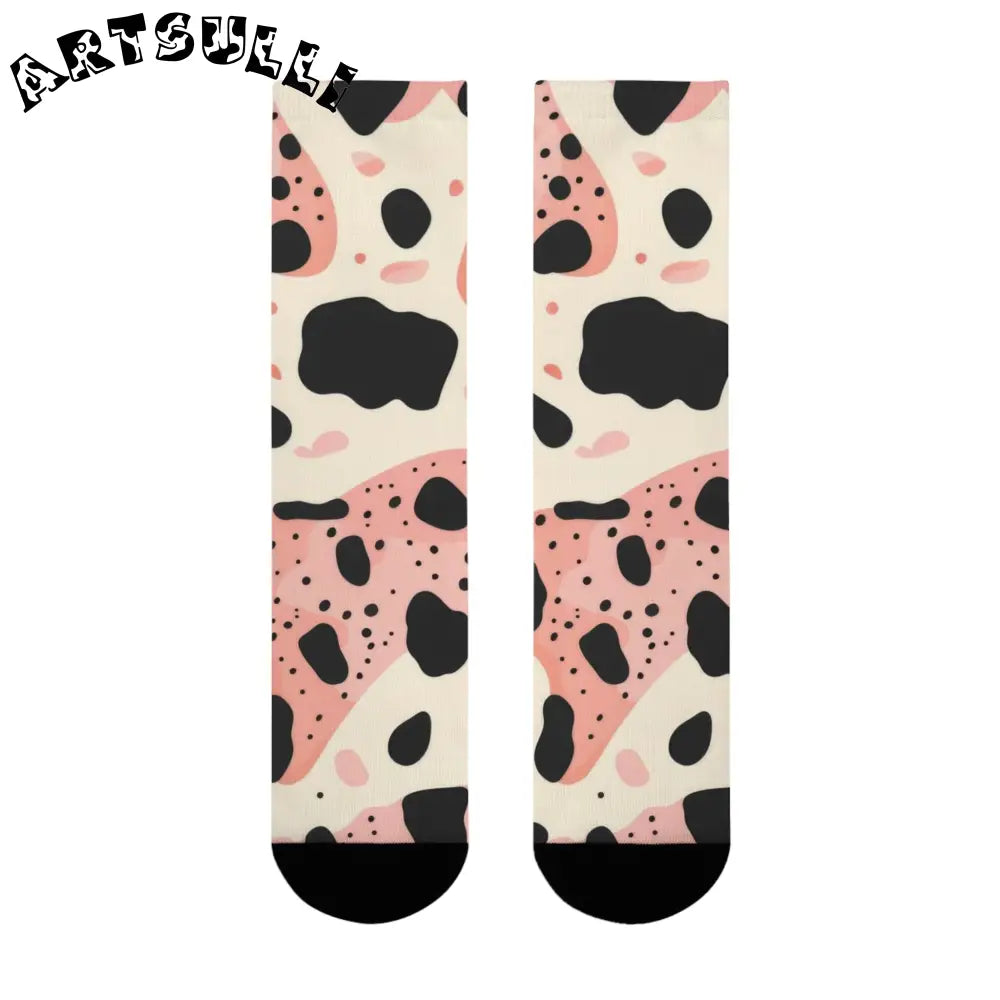 JAKKOUTTHEBXX Pink Cow Print Sublimation Crew Socks 2025