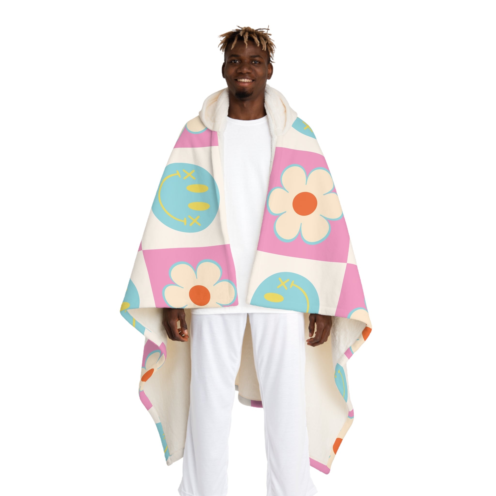 Madotsukis Grin Bloom II Hooded Sherpa Fleece Blanket, Artsulli - Art is Long, Life is Short, All Over Prints, Size, One size, Color, Cream, , , 18309396960333402963