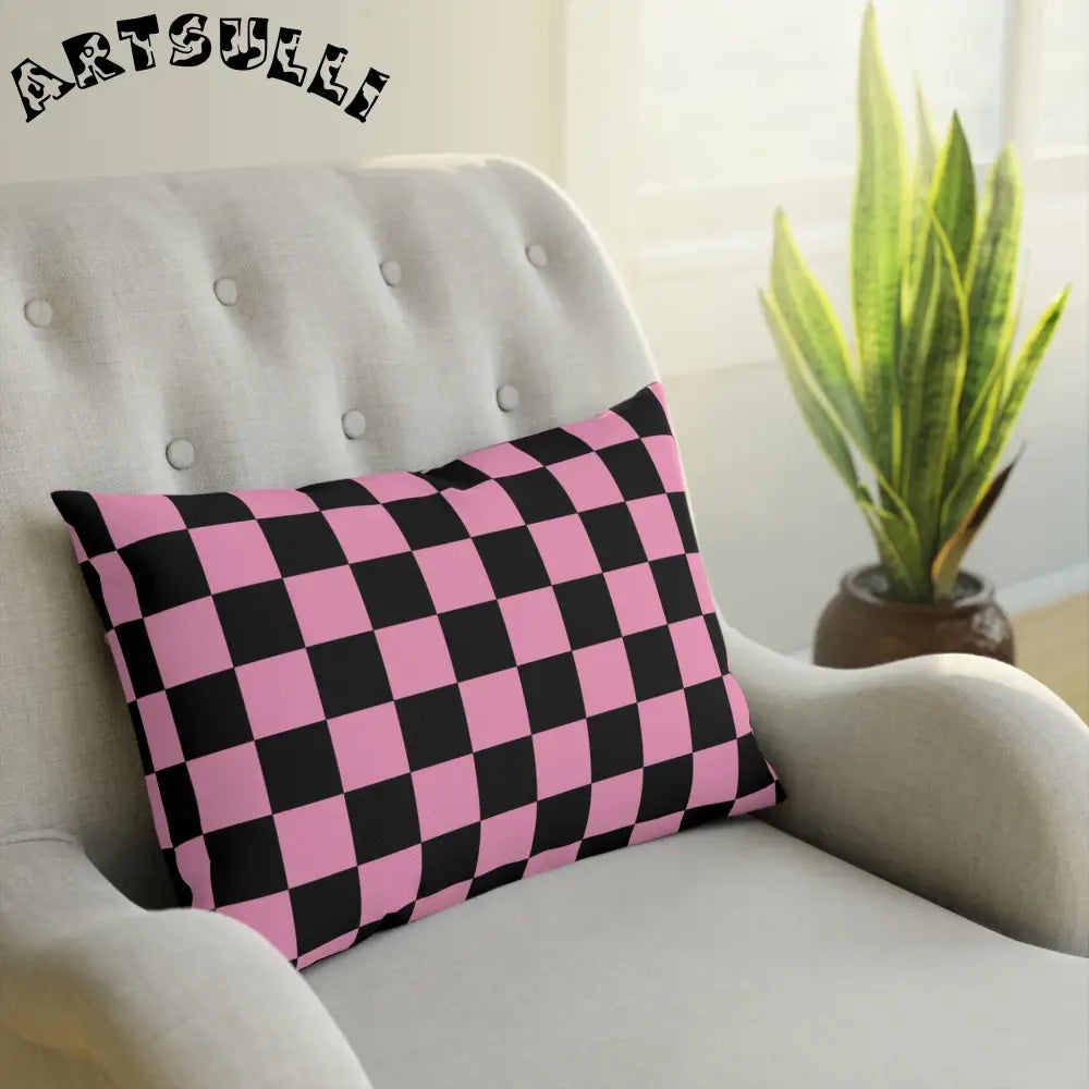 JAKKOUTTHEBXX Checkerboard Black and Pink Cushion JAKKOUTTHEBXX