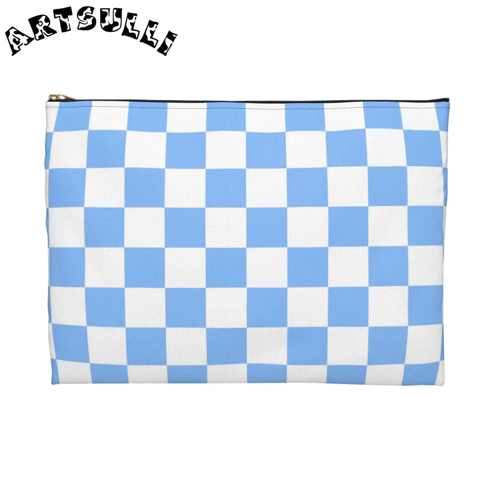 JAKKOUTTHEBXX Checkerboard White and Light Blue Accessory Pouch