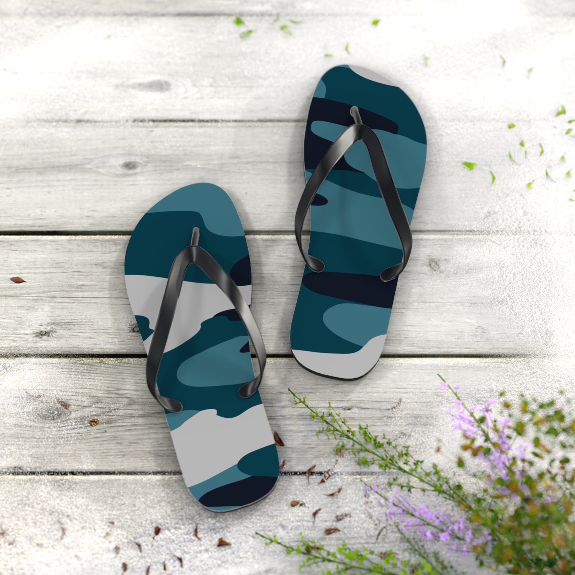Blue Camouflage Flip Flops, Artsulli - Art is Long, Life is Short, Shoes, , , , , , , 