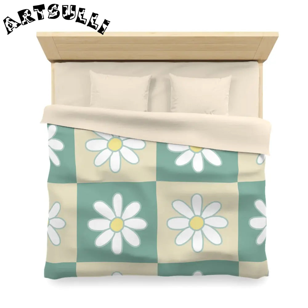 JAKKOUTTHEBXX Retro Daisy Checkerboard Green and Tan Microfiber