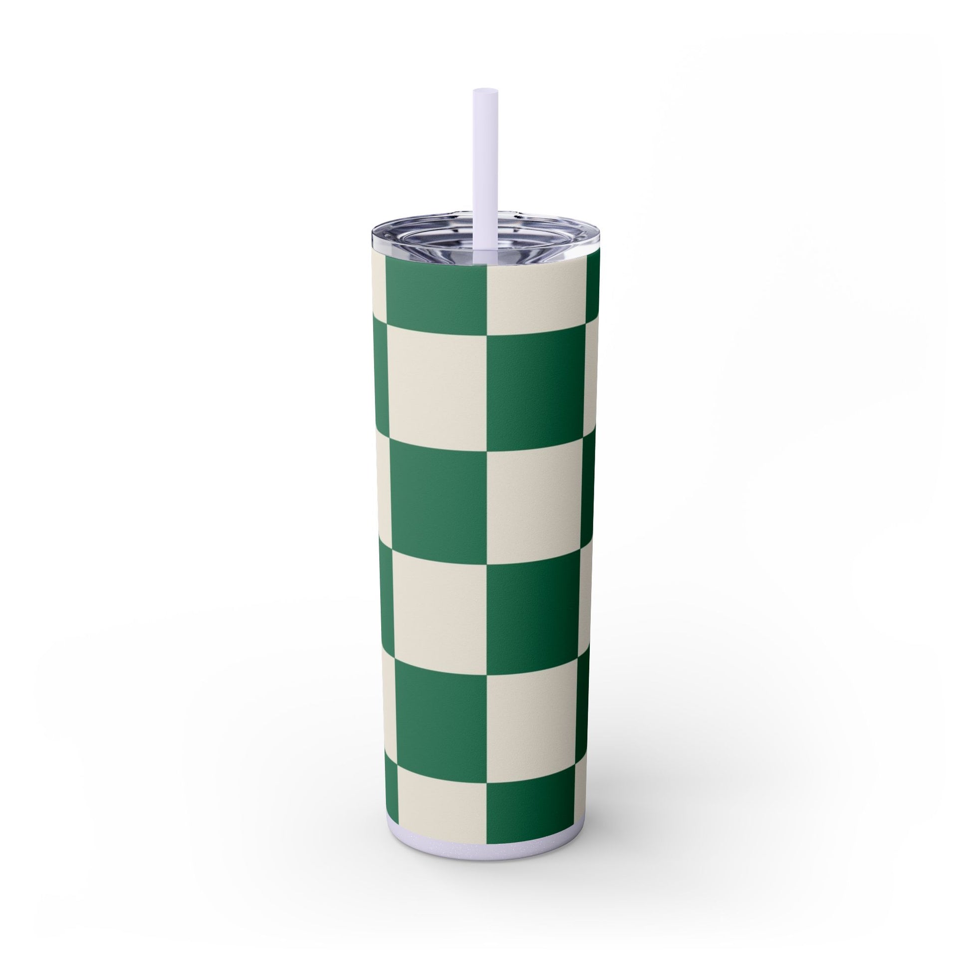 Checkerboard Dark Green Skinny Tumbler with Straw, 20oz, Artsulli - Art is Long, Life is Short, Mug, Finish, Glossy, Color, Glitter Lilac, Size, 20oz, 17418771707851228119