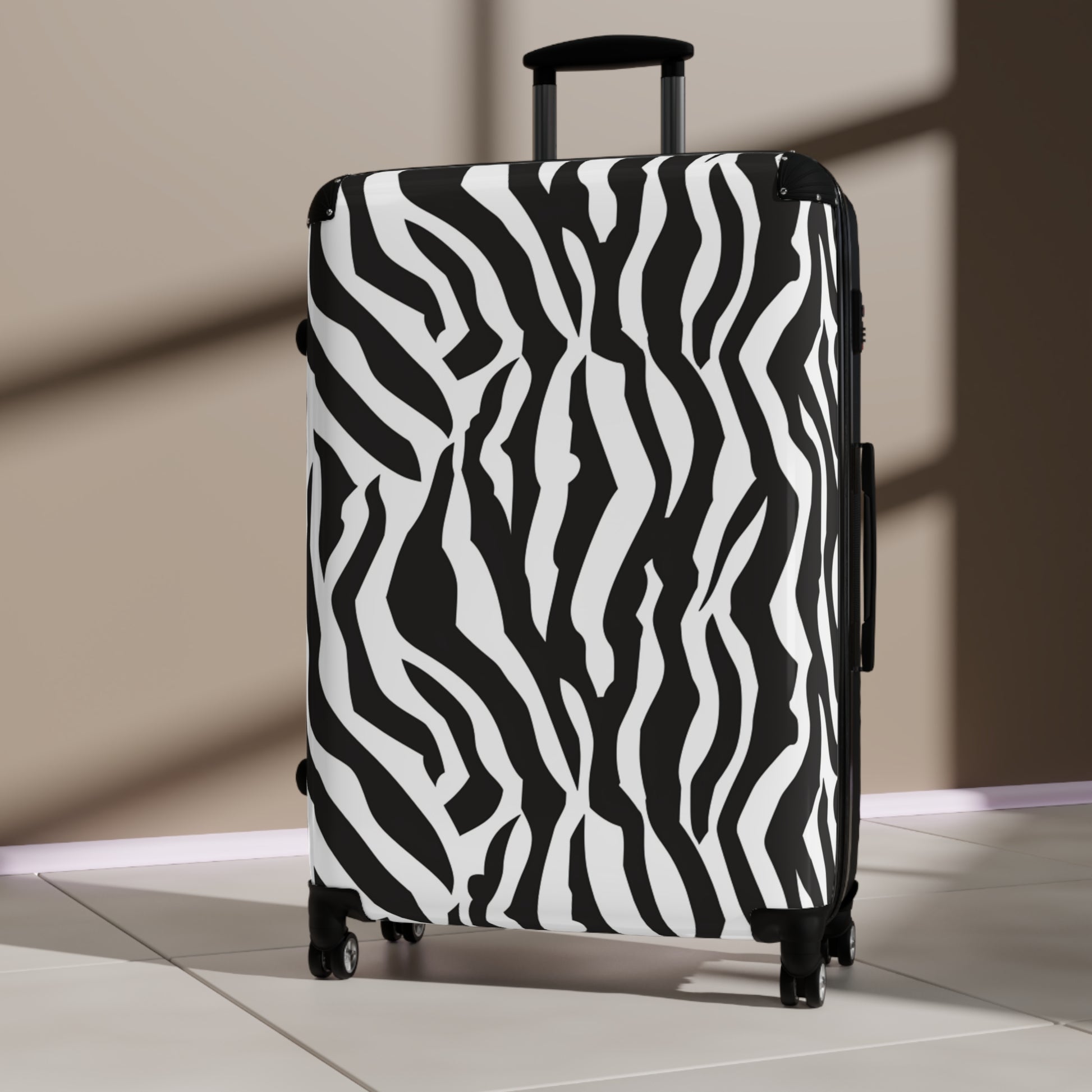 Black  White Drag Zebra Fabric Suitcase, Artsulli - Art is Long, Life is Short, Bags, , , , , , , 