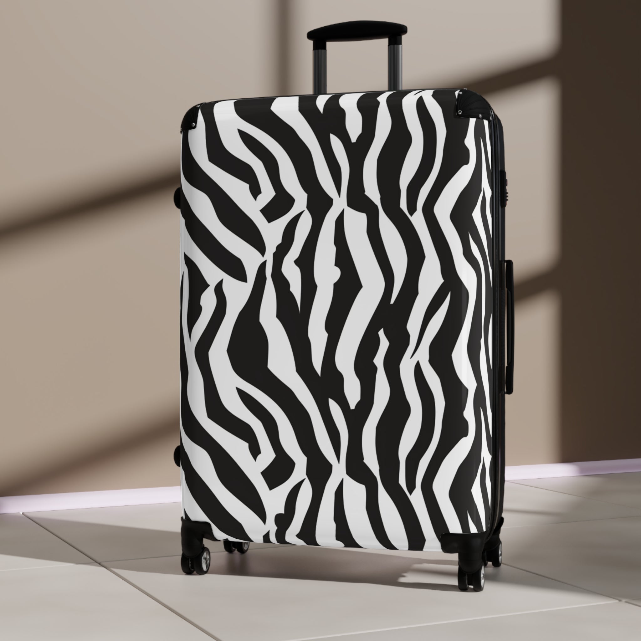 Black  White Drag Zebra Fabric Suitcase, Artsulli - Art is Long, Life is Short, Bags, , , , , , , 
