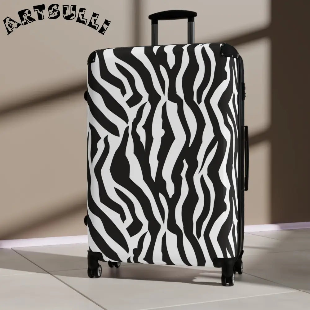 JAKKOUTTHEBXX Black and White Zebra Print Spinner Suitcase